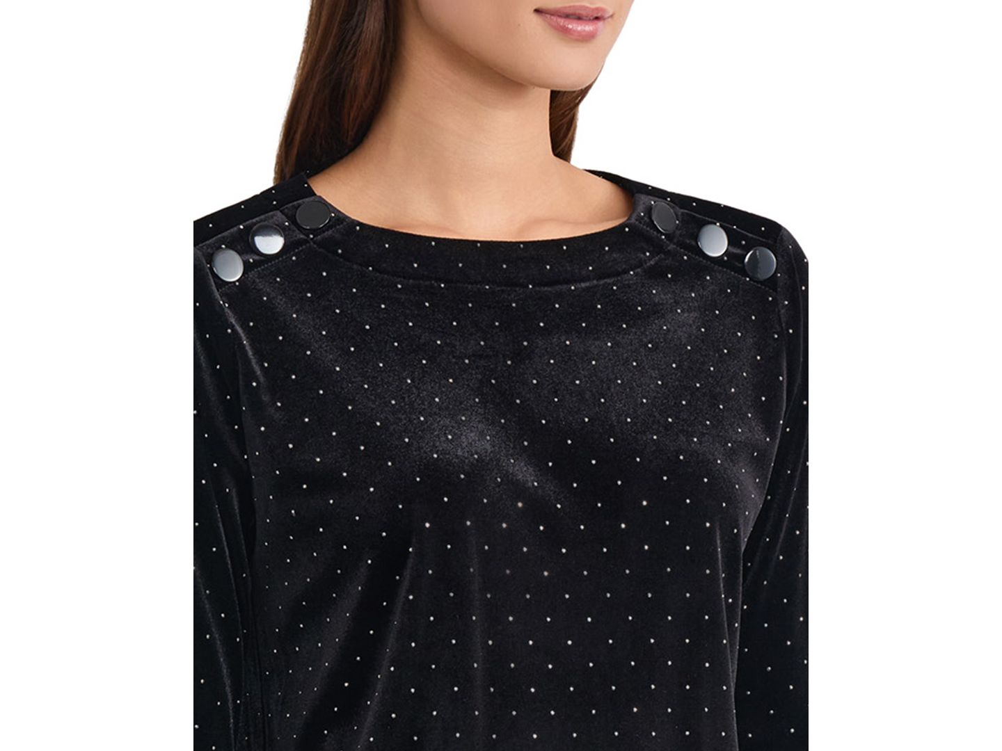 Женская блузка Jones New York Button-Shoulder Polka-Dot Long-Sleeve, цвет: Чёрный — фото 3