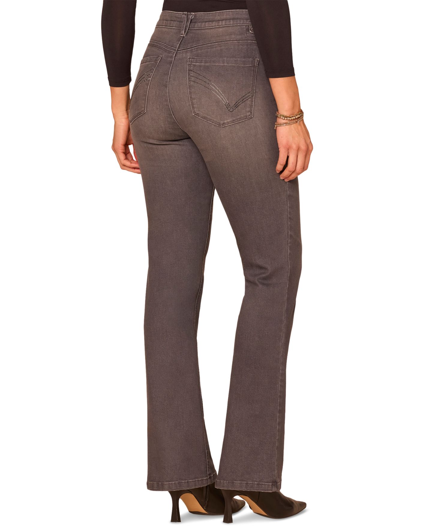 Женские джинсы Democracy Petite "Ab"Solution® High-Rise Rhinestone Bootcut, цвет: Серый — фото 3