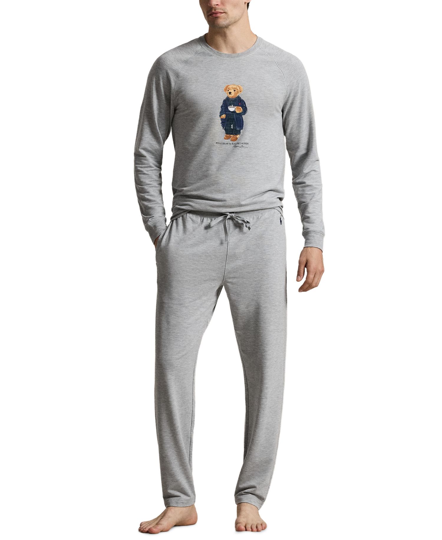 Men's Polo Bear Long-Sleeve Crewneck Shirt and Pajama Pants, 2-Piece Set