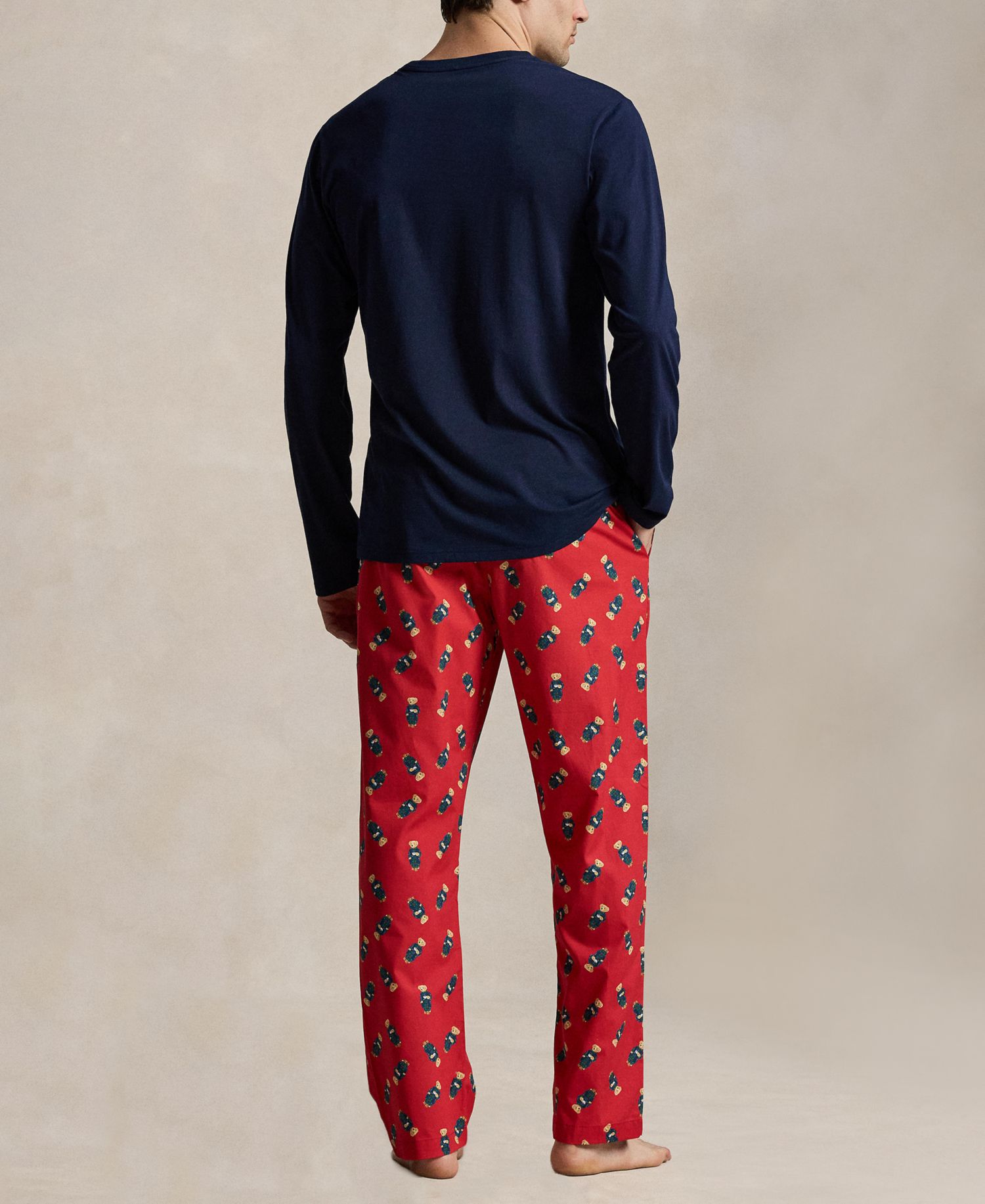 Men's Polo Bear Long-Sleeve Crewneck Cotton Top and Pants, 2-Piece Set