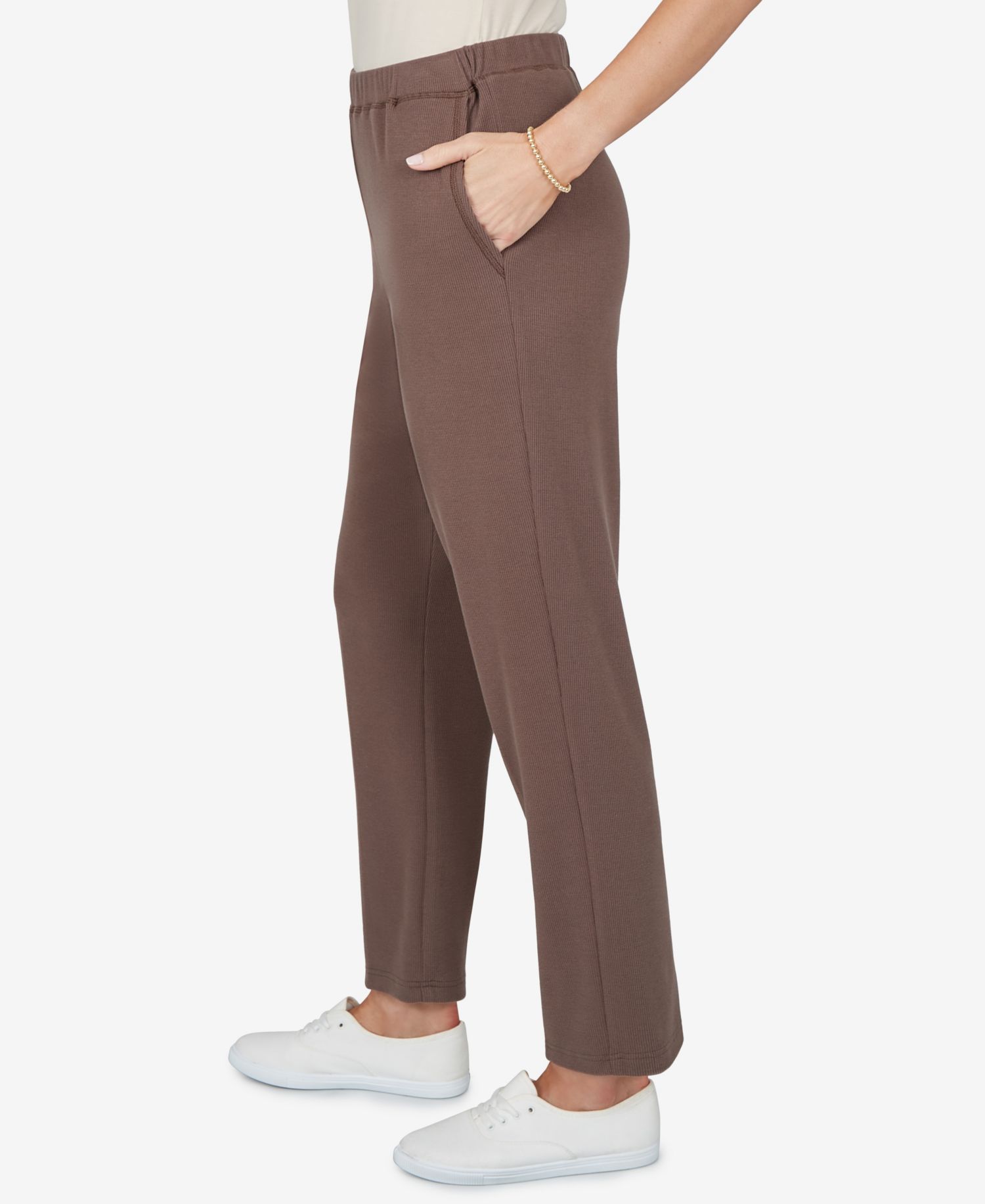 Petite Elastic-Waist Pull-On Straight Pants