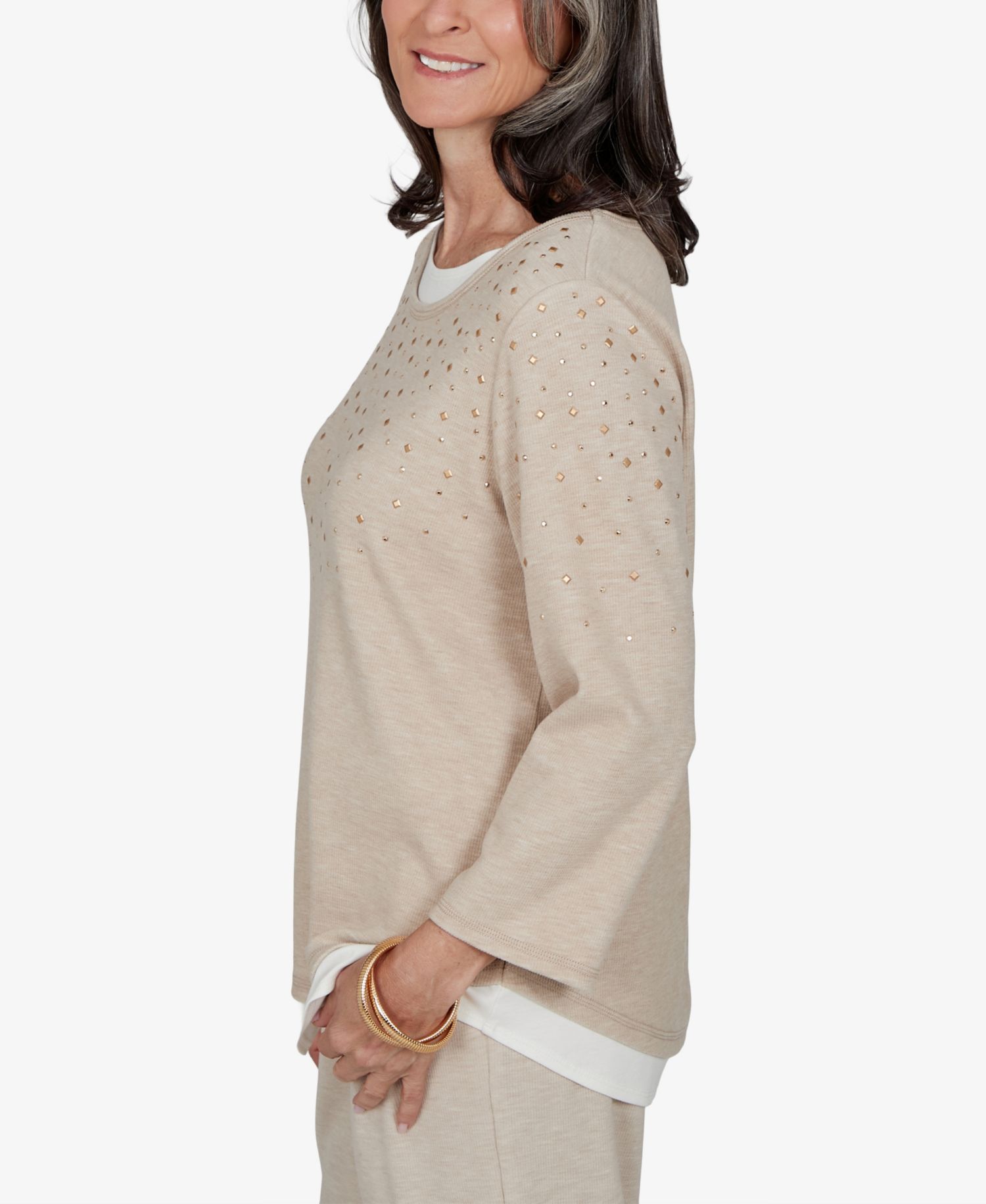 Petite Embellished 3/4-Sleeve Knit Top