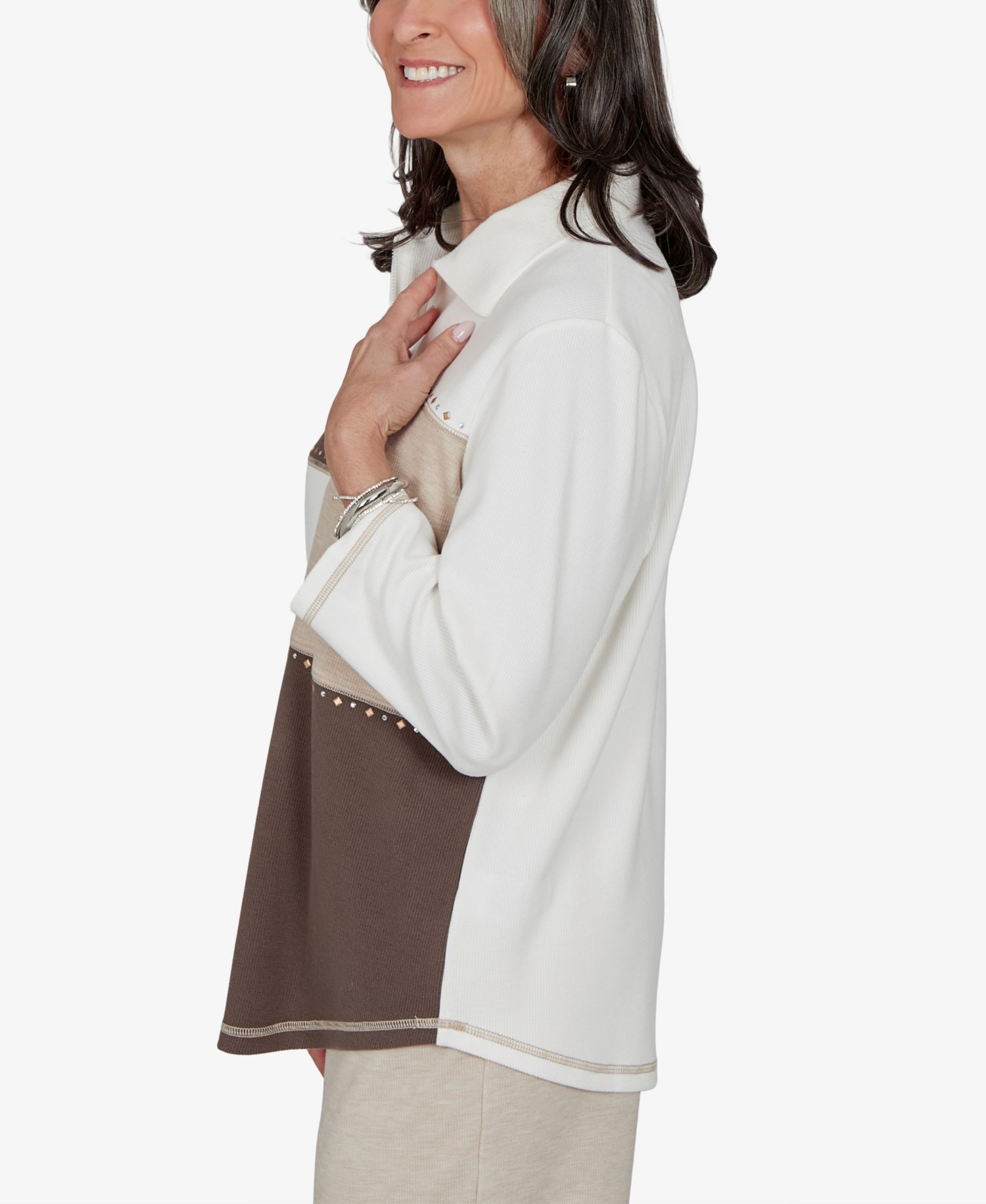 Petite Half-Zip 3/4-Sleeve Colorblock Pullover Sweater