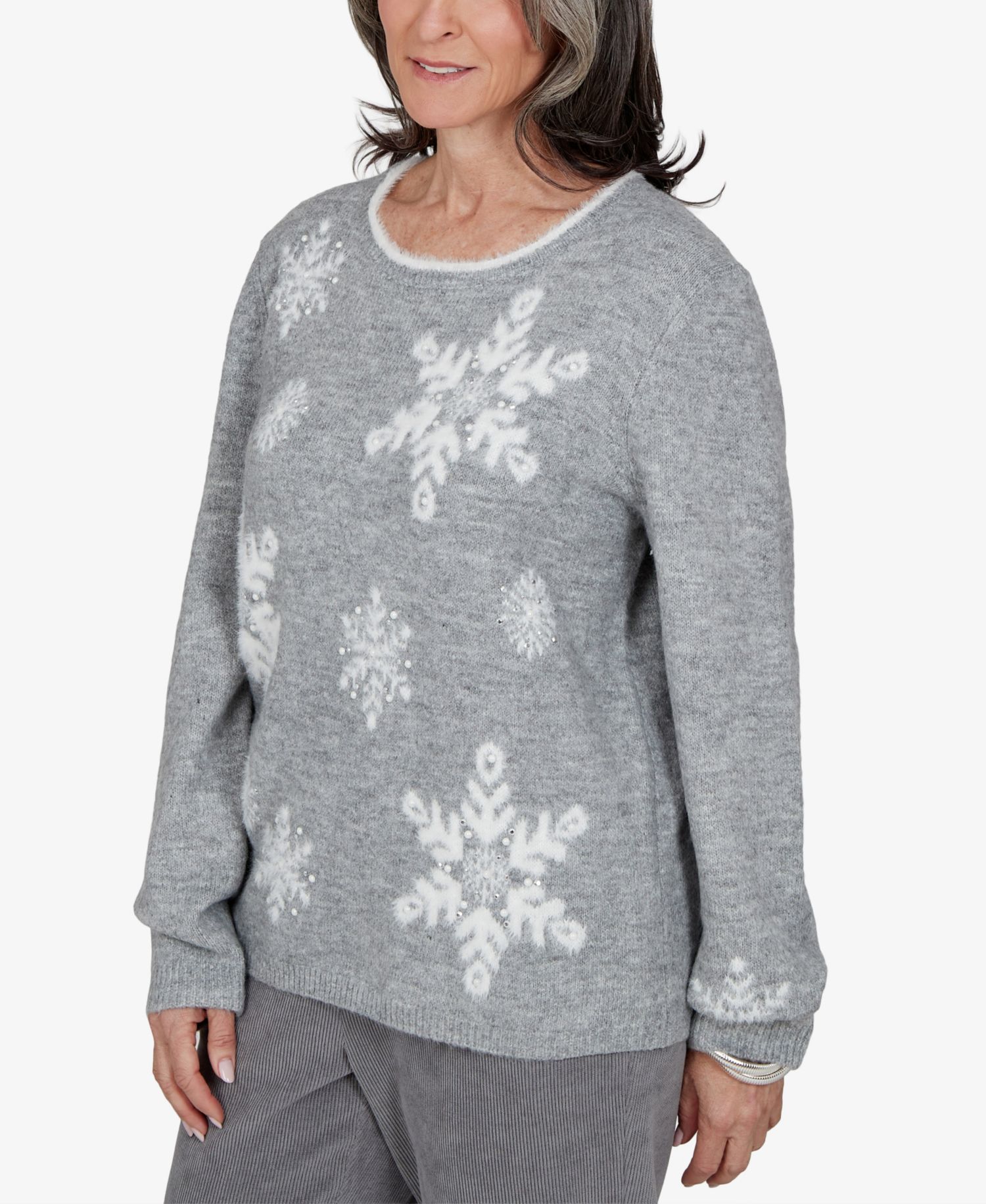 Petite Snowflake Long-Sleeve Crewneck Sweater