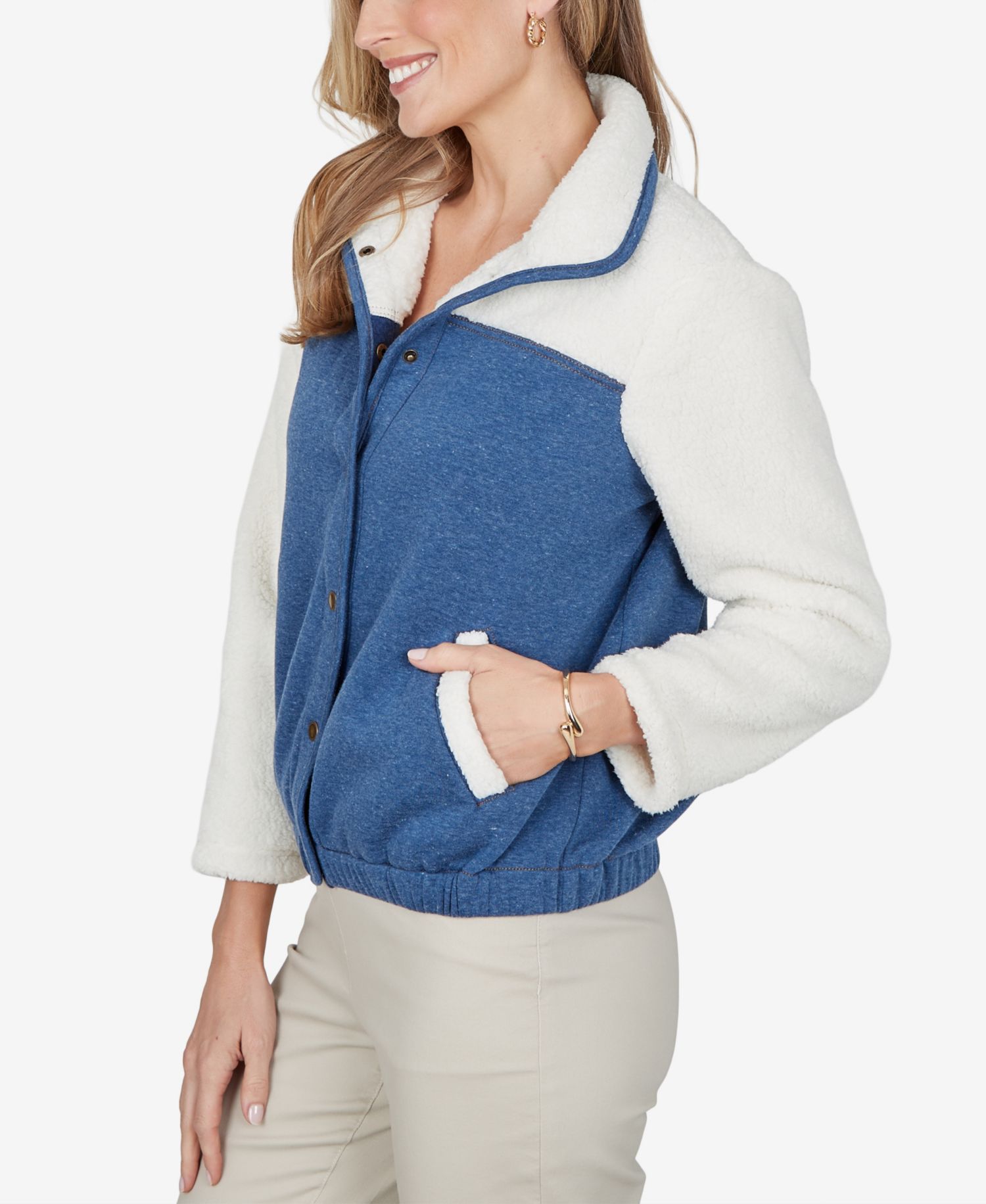 Petite Colorblock Fleece Stand-Collar Jacket