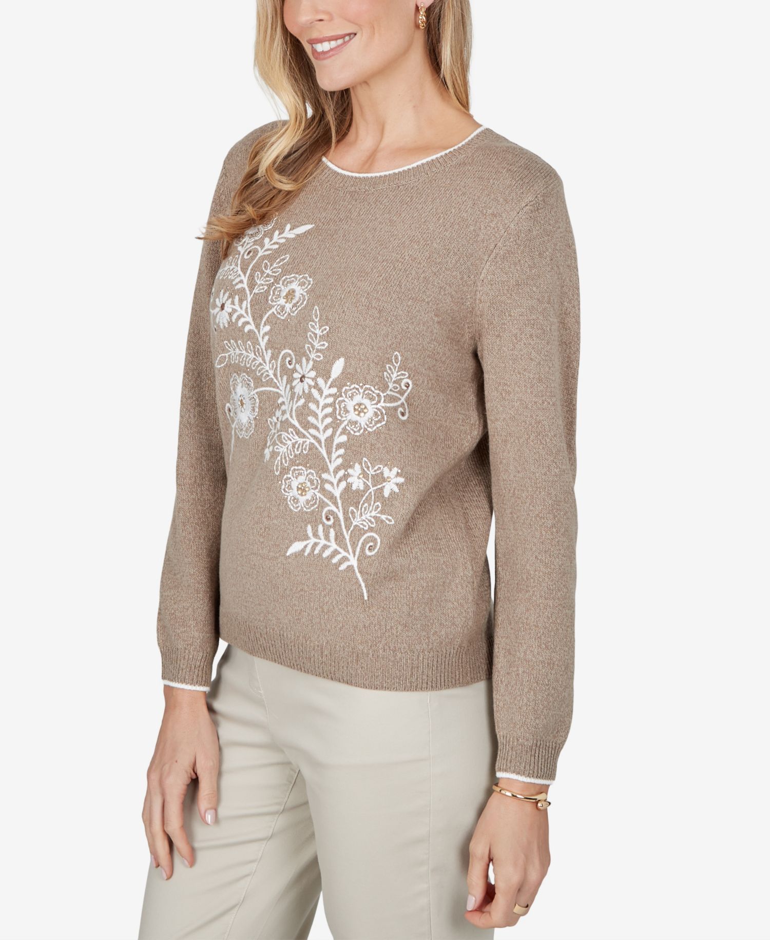Petite Long-Sleeve Floral Sweater