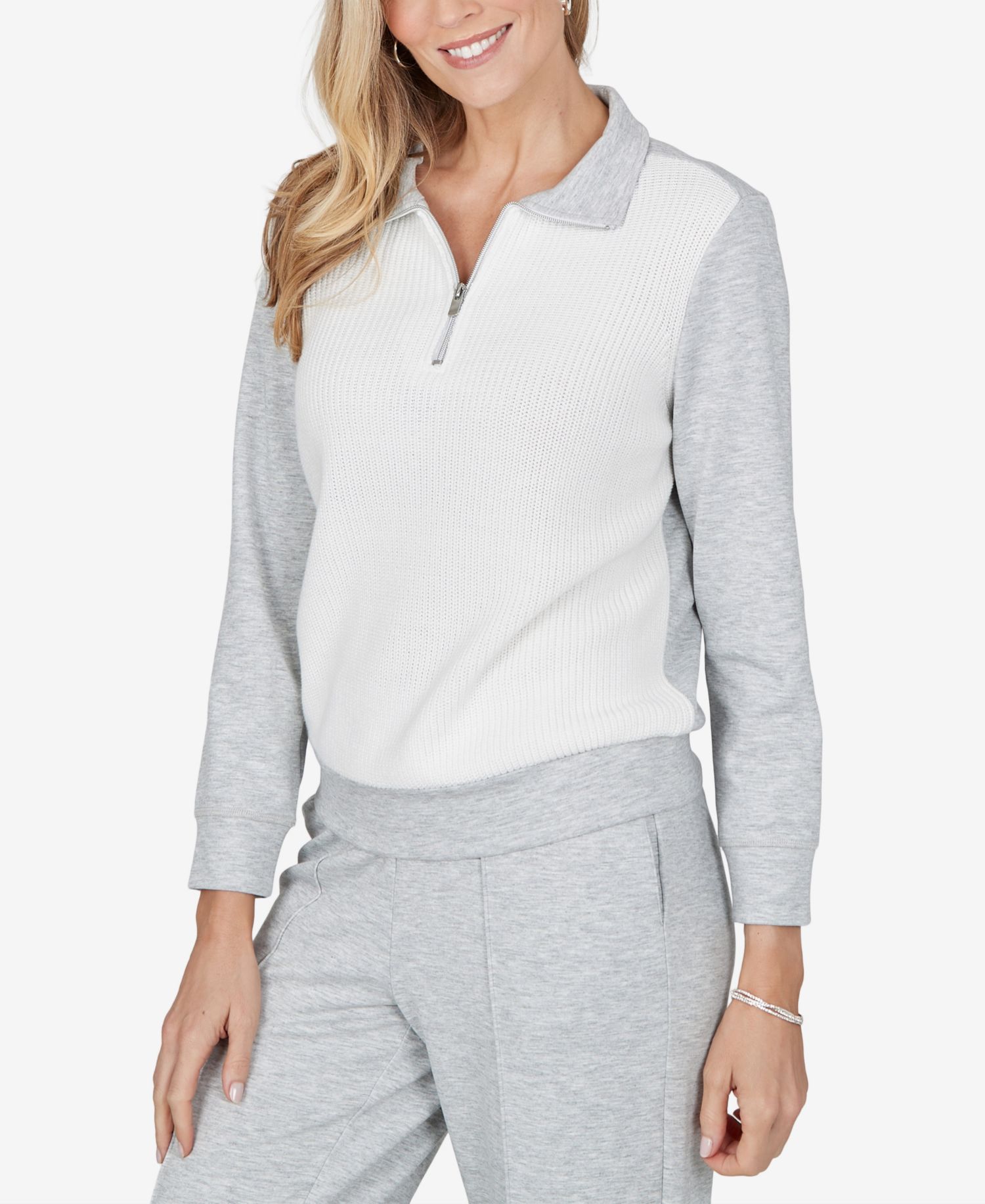Petite Quarter-Zip Colorblock Long-Sleeve Pullover Sweater