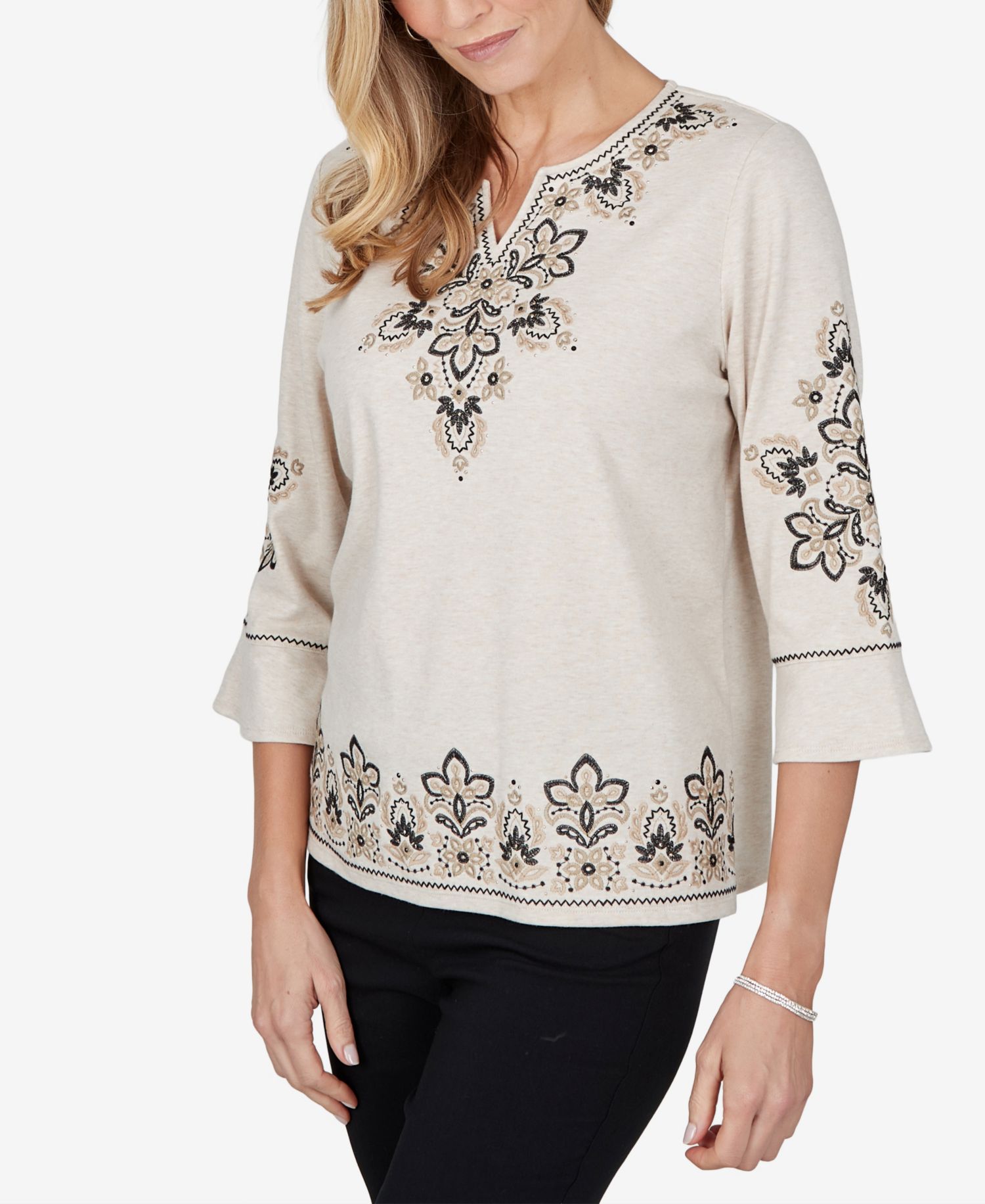 Petite 3/4-Sleeve Side Slit Blouse