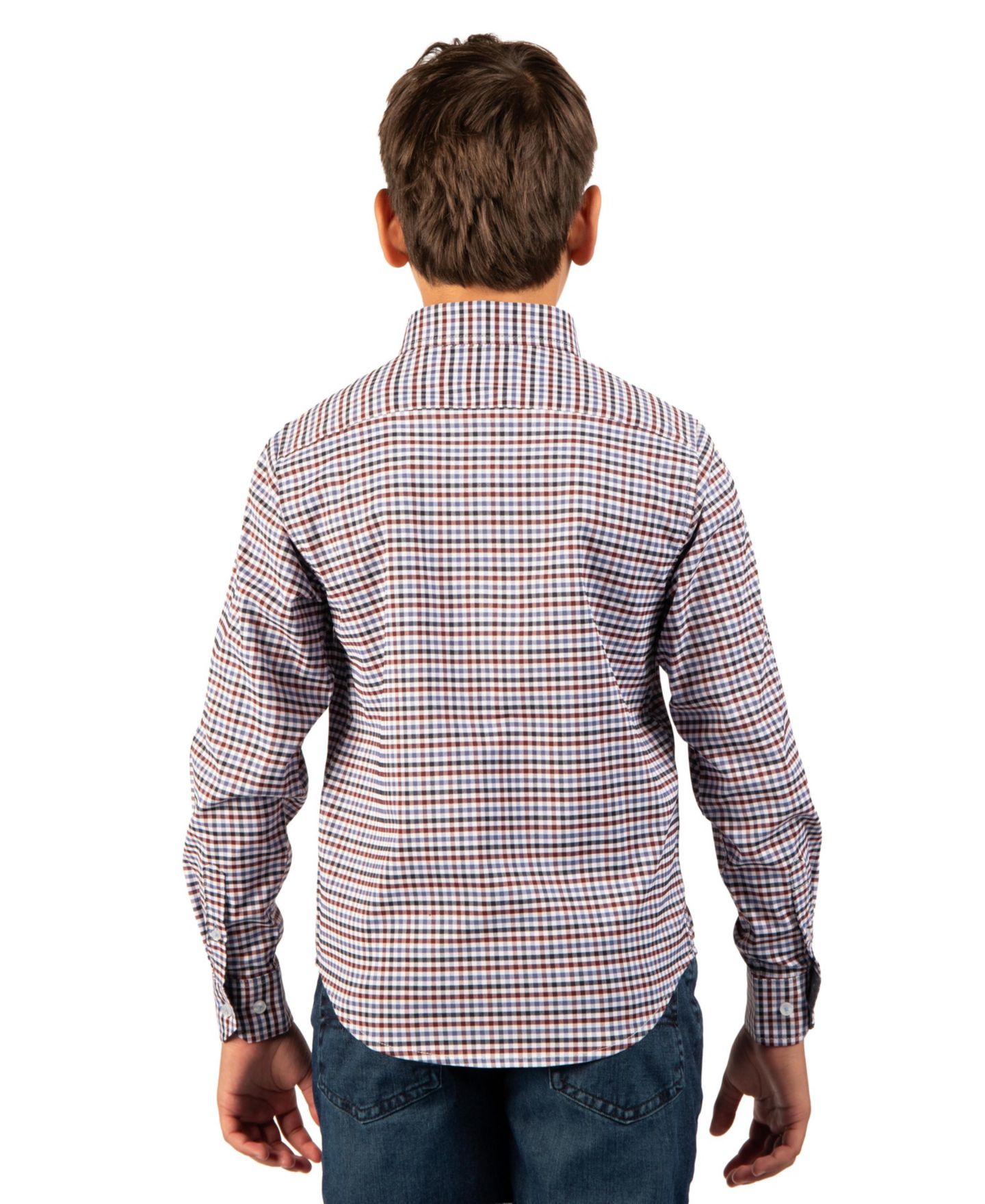 Рубашка Tailorbyrd Signature Gingham Button-Down Long Sleeve Shirt для мальчиков, цвет: Синий — фото 2