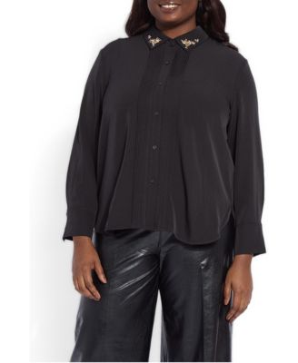 Plus Size Lizeth Embellished Tuxedo Blouse