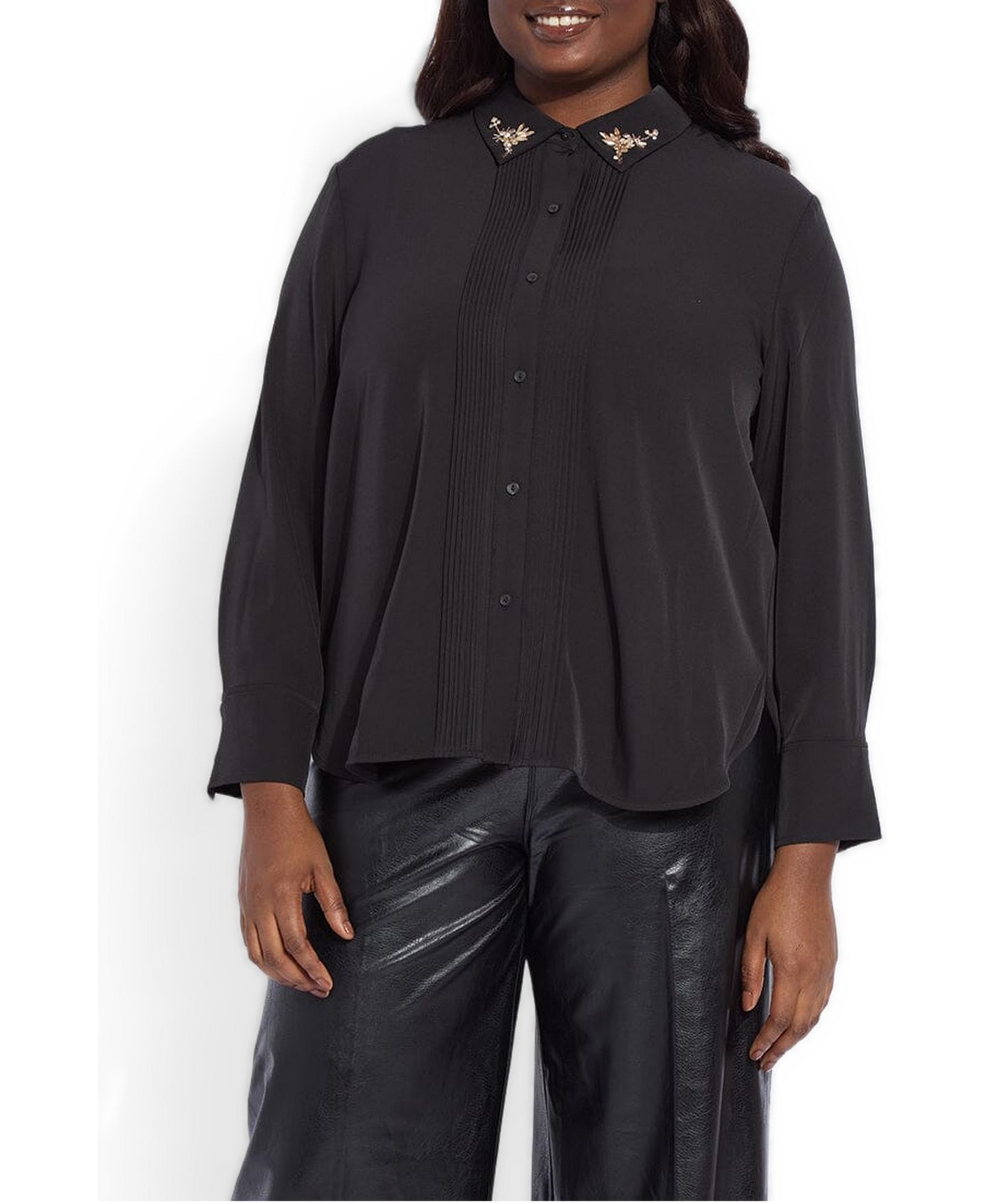 Женская блузка LYSSE Plus Size Lizeth Embellished Tuxedo, цвет: Чёрный — фото 1
