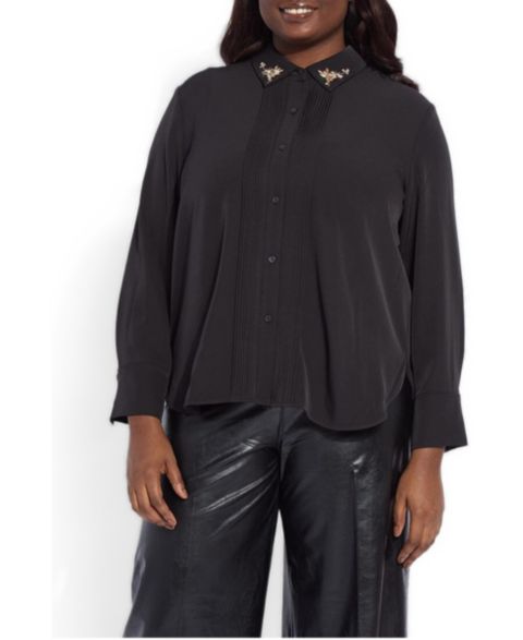 Женская блузка LYSSE Plus Size Lizeth Embellished Tuxedo, цвет: Чёрный