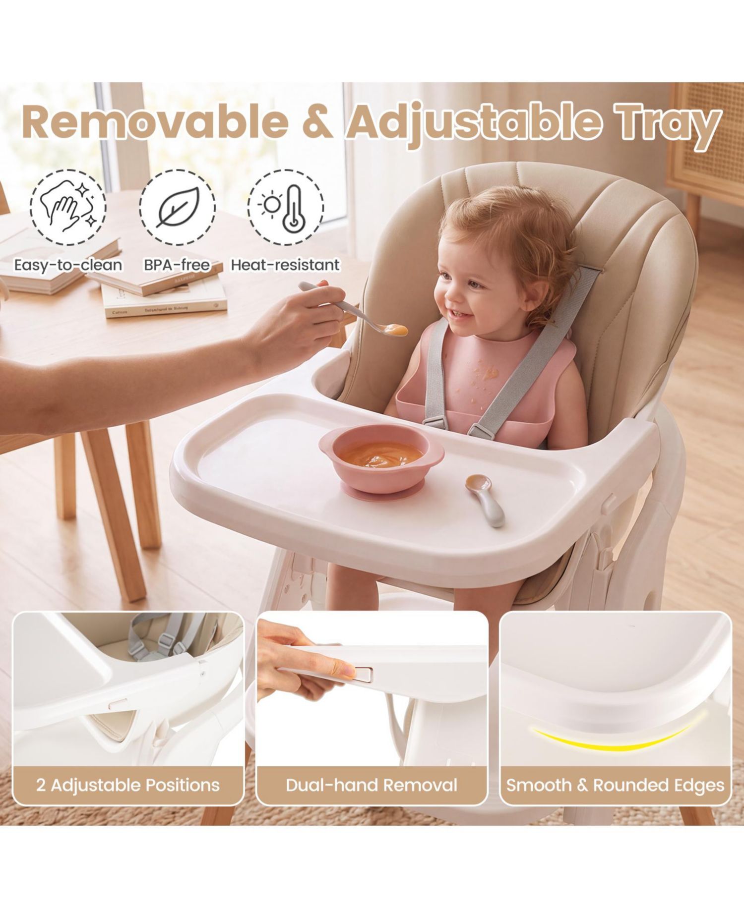 7-in-1 Convertible Adjustable Tray and Adjustable Heights High Chair