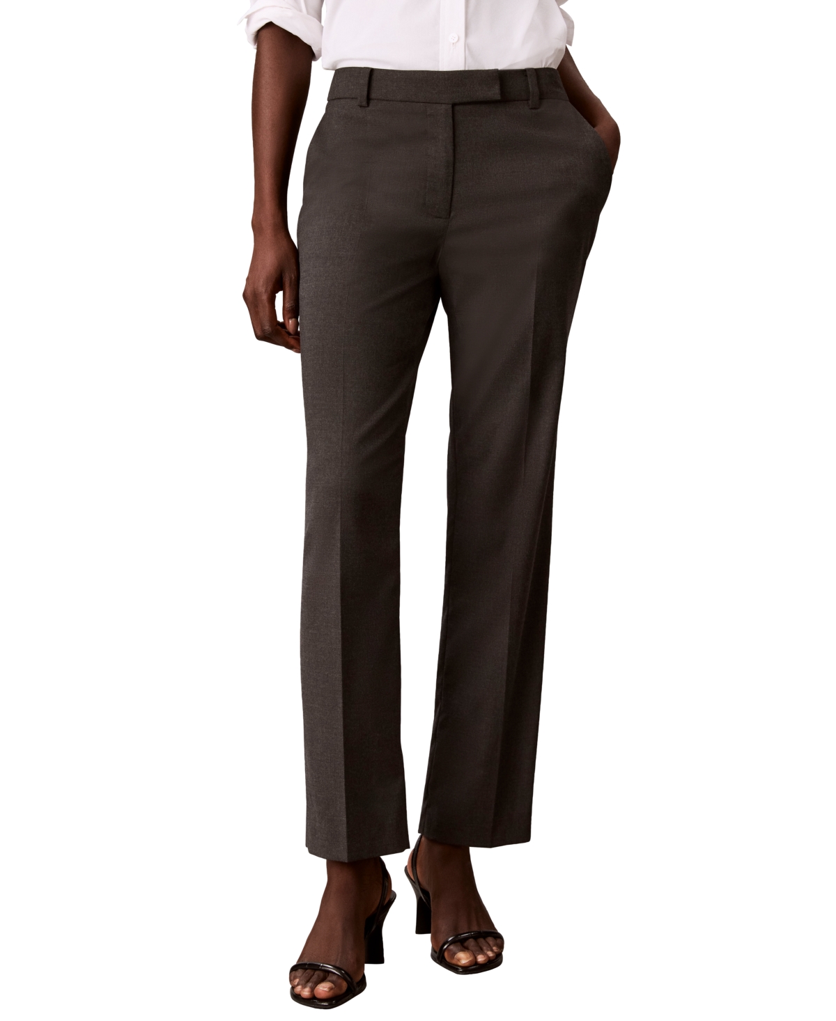 Calvin Klein Women's Straight-Leg Mid-Rise Dress Pants - Charcoal Heather Gray