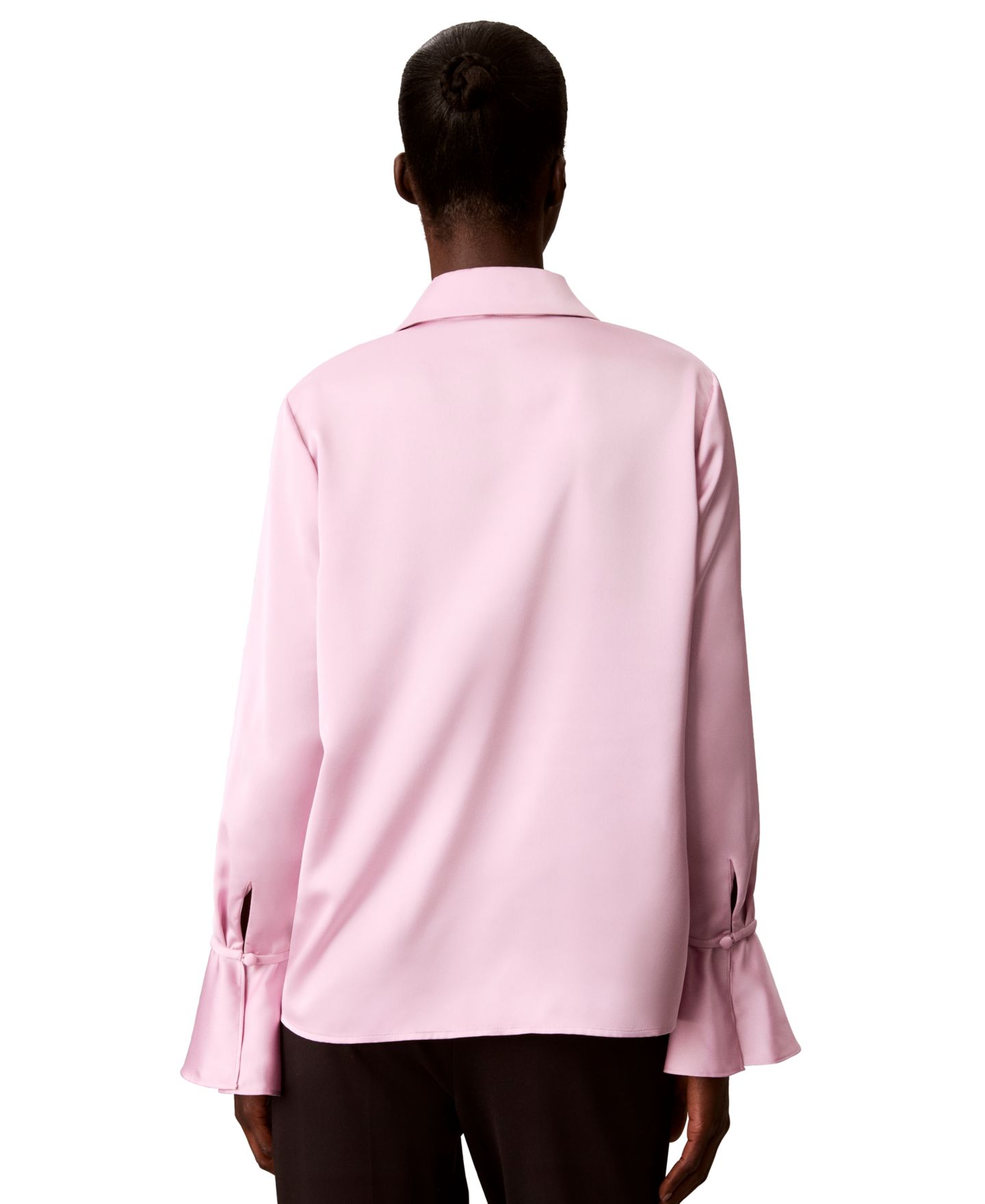 Женская блузка Calvin Klein Long-Sleeve Flutter-Cuff Satin, цвет: Выцветший орхидея — фото 5