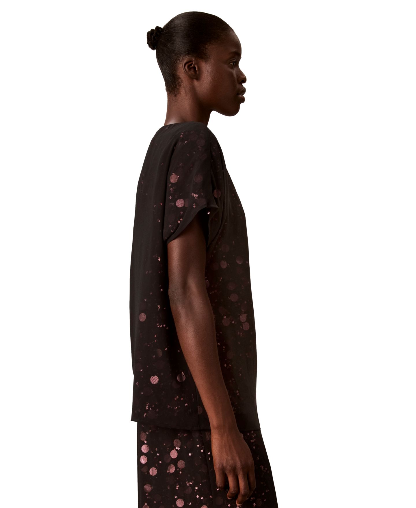 Женская блузка Calvin Klein Sequin Sheer Boat-Neck, цвет: Выцветший орхидея / Чёрный — фото 3