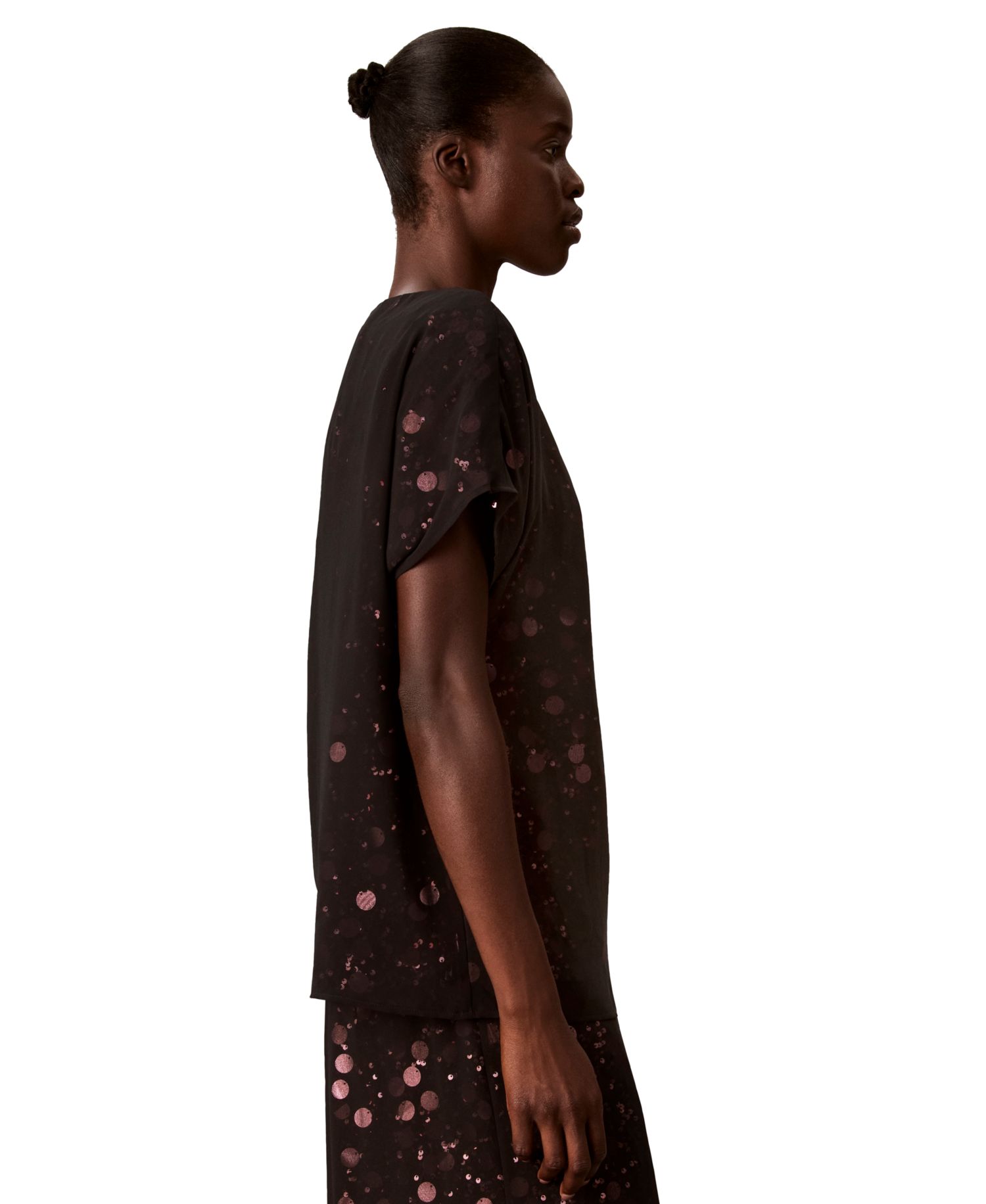 Women's Sequin Sheer Boat-Neck Blouse