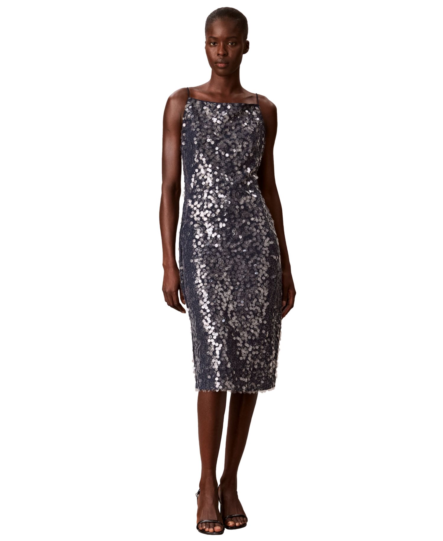 Women's Sequin Square Neck Midi Dress