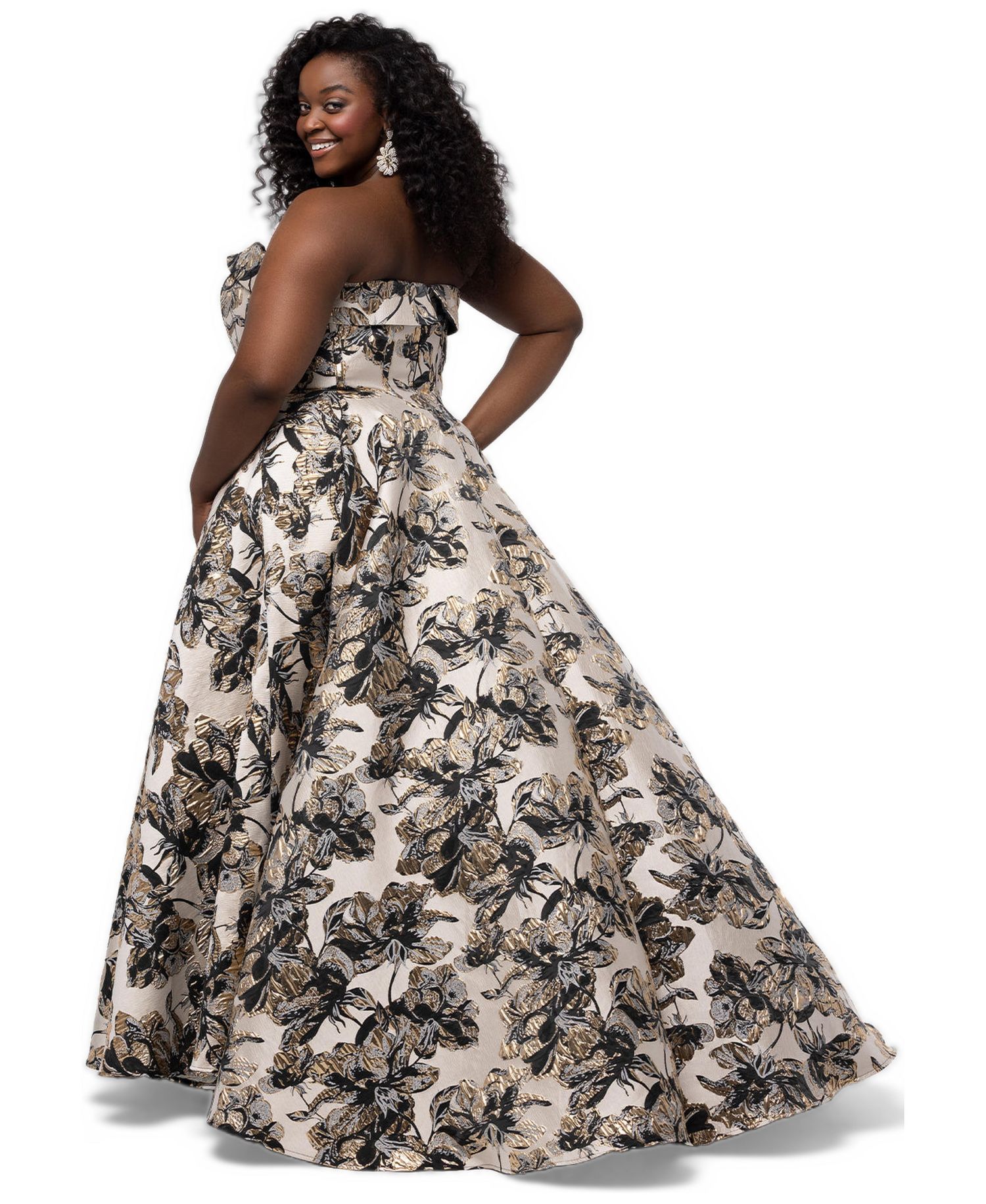 Plus Size Prima Donna Strapless A-Line Brocade Gown