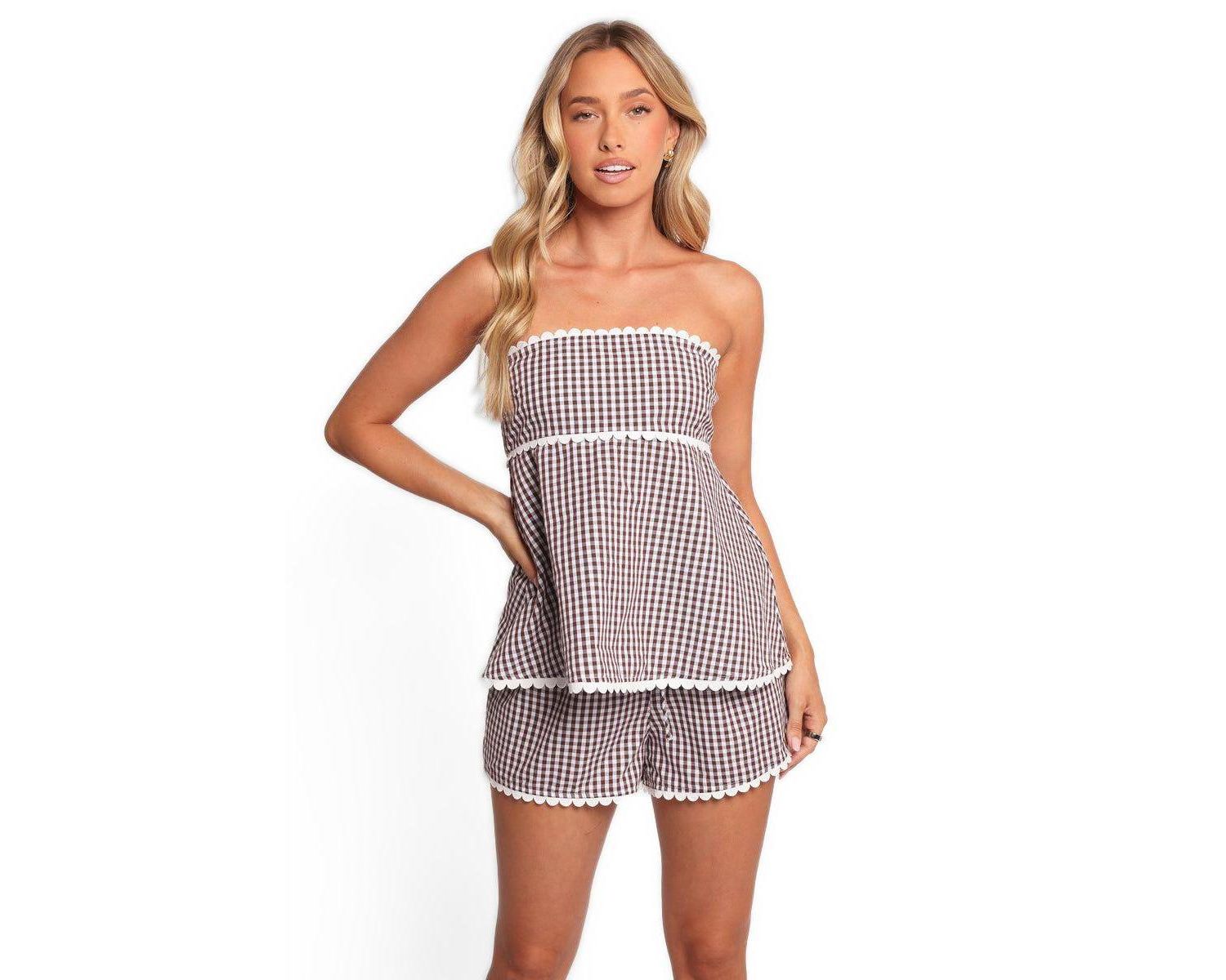 Women's Kyle Gingham High-Waisted Top and Shorts, 2-Piece Set