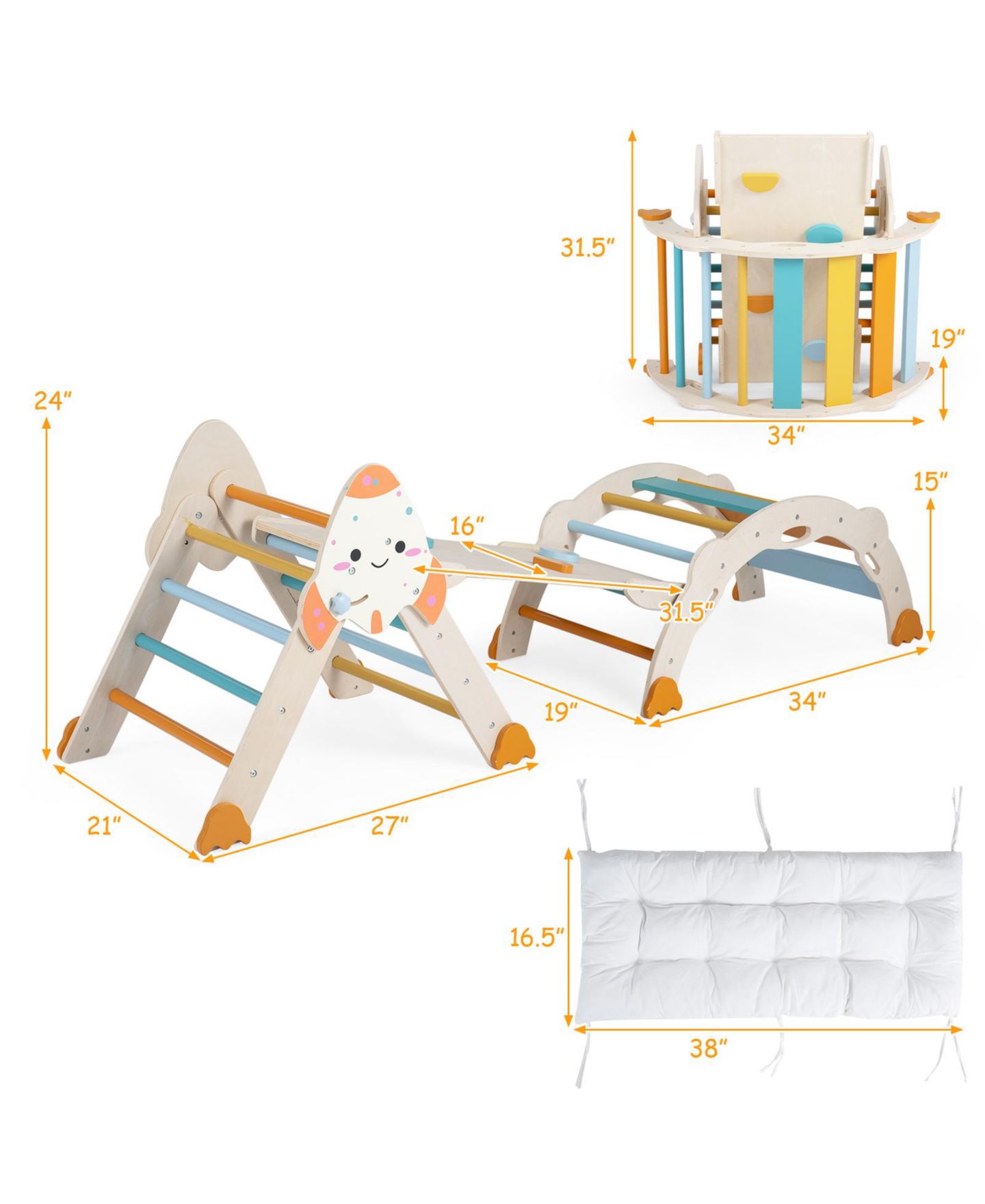 Детские игрушки Costway 8-in-1 Foldable Climbing Toys, Climbing Triangle, Arch, Cushion and Balance Bridge, 4-Piece Set, цвет: Assorted Pre-Pack — фото 2