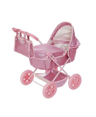 Baby Doll Pram-Style Collapsible Doll Stroller with Cover and Diaper Bag, 2-Piece Set, Ages 3+
