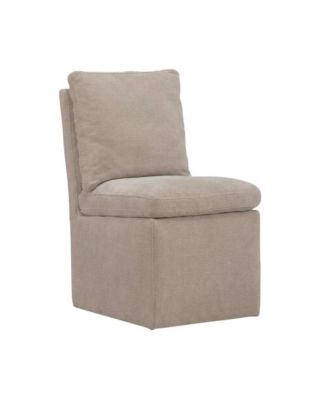 Solid Wood Upholstered Accent Dining Chair with Castors, Eclectic Style, Squared Back Wicker