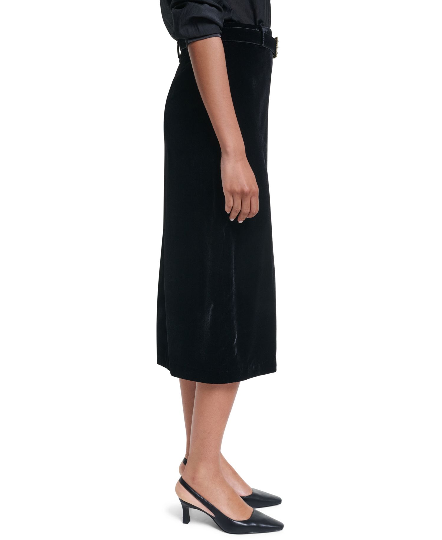 Women's High-Waisted Pencil Velvet Midi Skirt