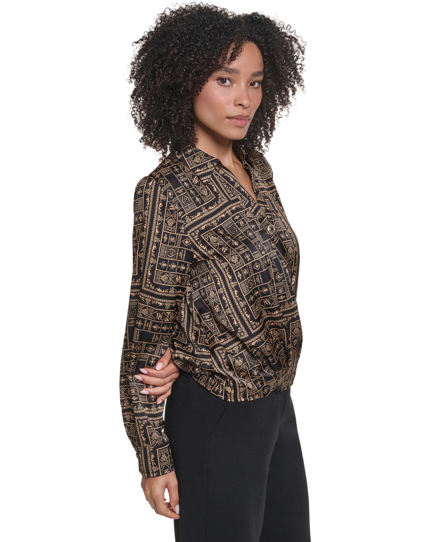 Women's Long-Sleeve Floral-Print Surplice Blouse