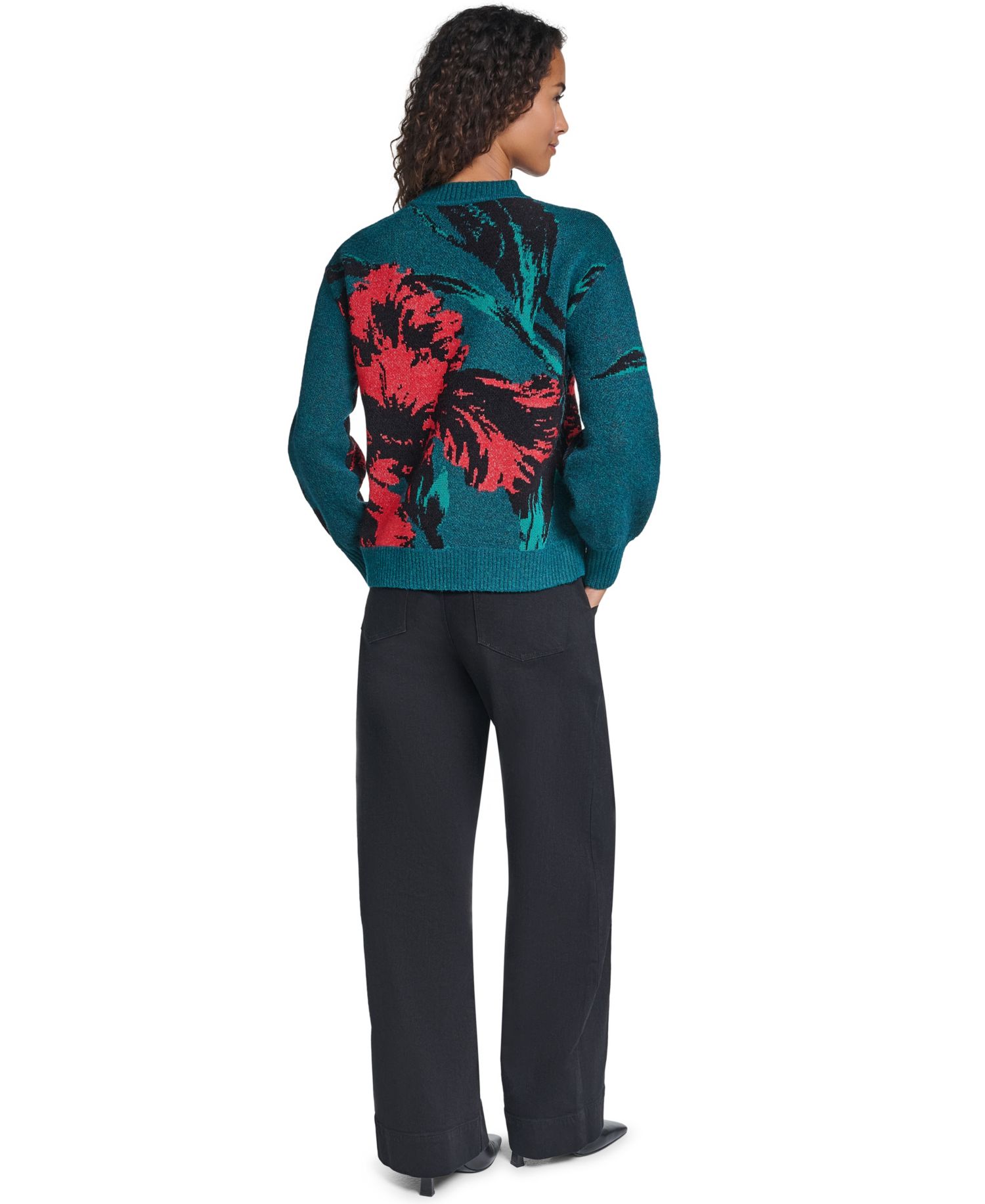 Women's Floral-Print Long-Sleeve Crewneck Sweater
