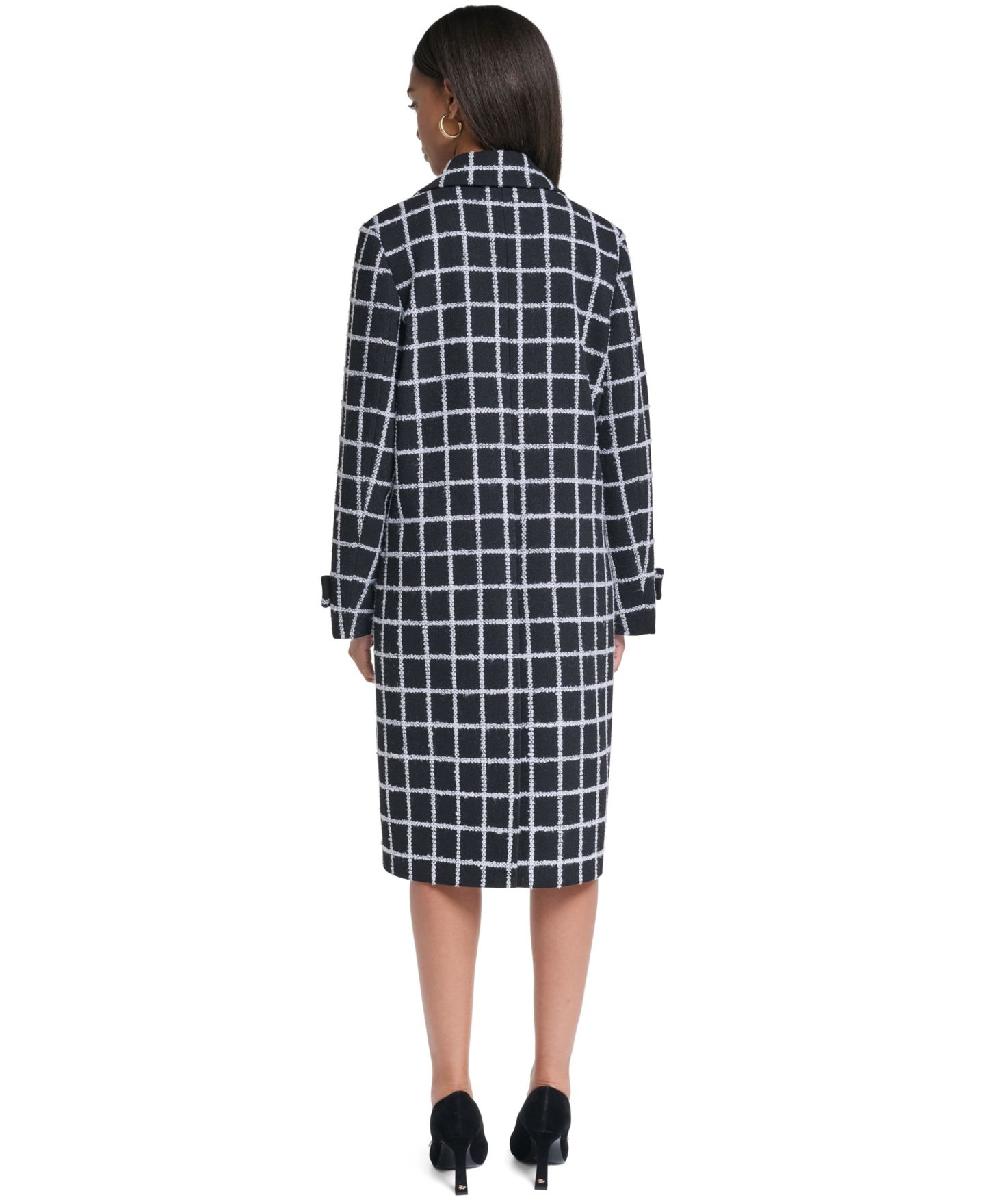 Женское пальто KARL LAGERFELD PARIS Double-Breasted Plaid Knee-Length, цвет: Чёрный / Мягкий белый — фото 4