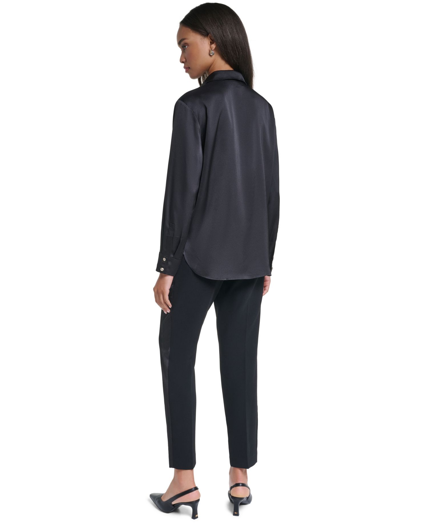 Women's Long-Sleeve Floral-Print Satin Blouse