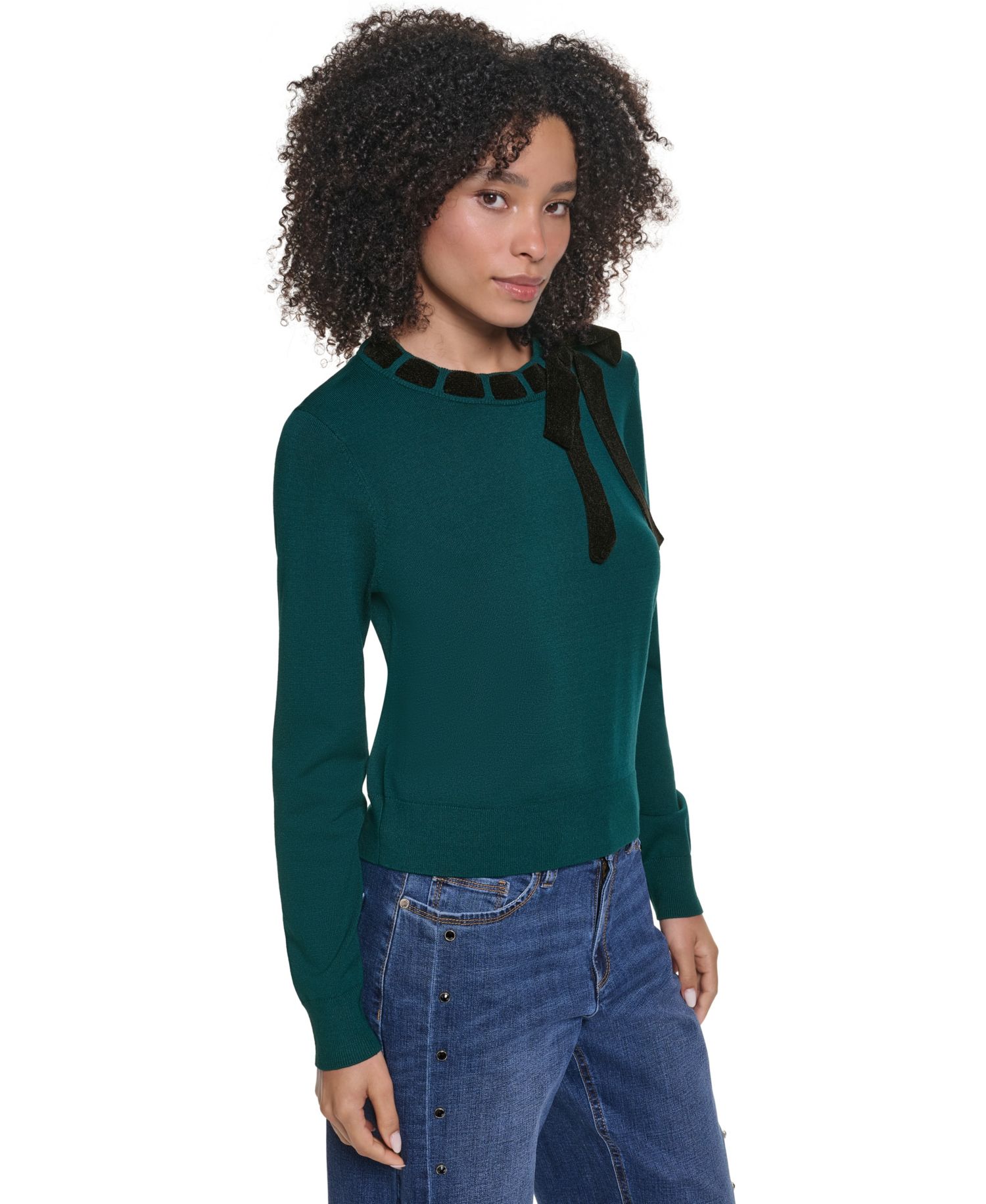 Women's Bow Front Crewneck Fitted Sweater
