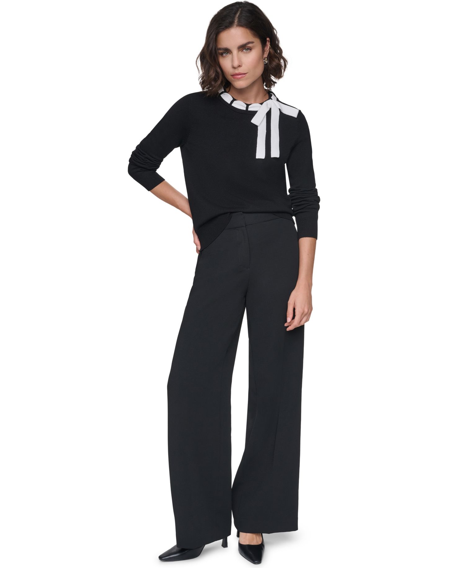 Women's Bow Front Crewneck Fitted Sweater
