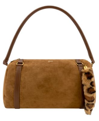 Reve Faux Suede Medium Charm Bowling Handbag