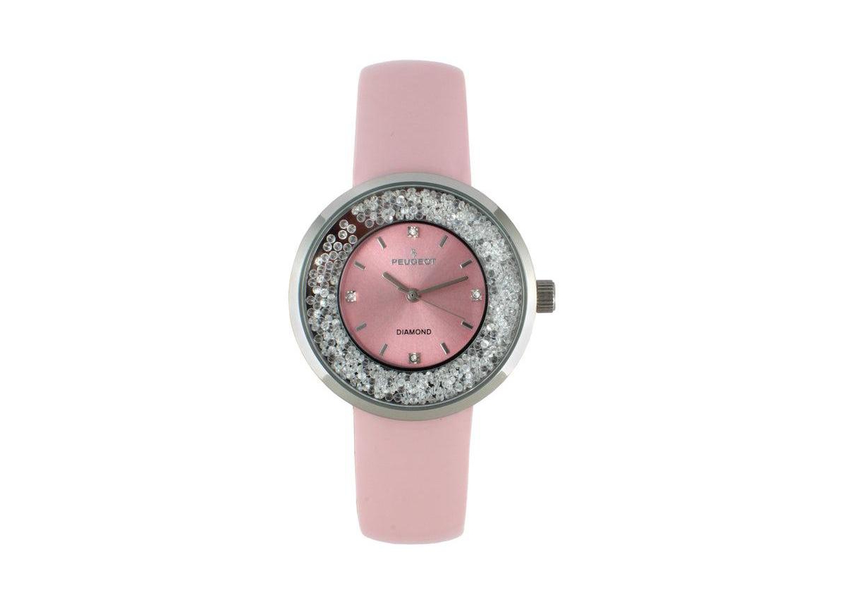 Peugeot Women's SIlver 38mm Floating Cz Diamond Dial Watch - Pink