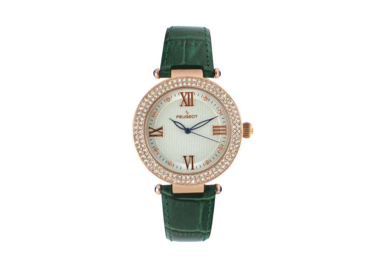 Peugeot Women's Quartz Carmen Crystal Bezel Leather Watch, 38mm - Green