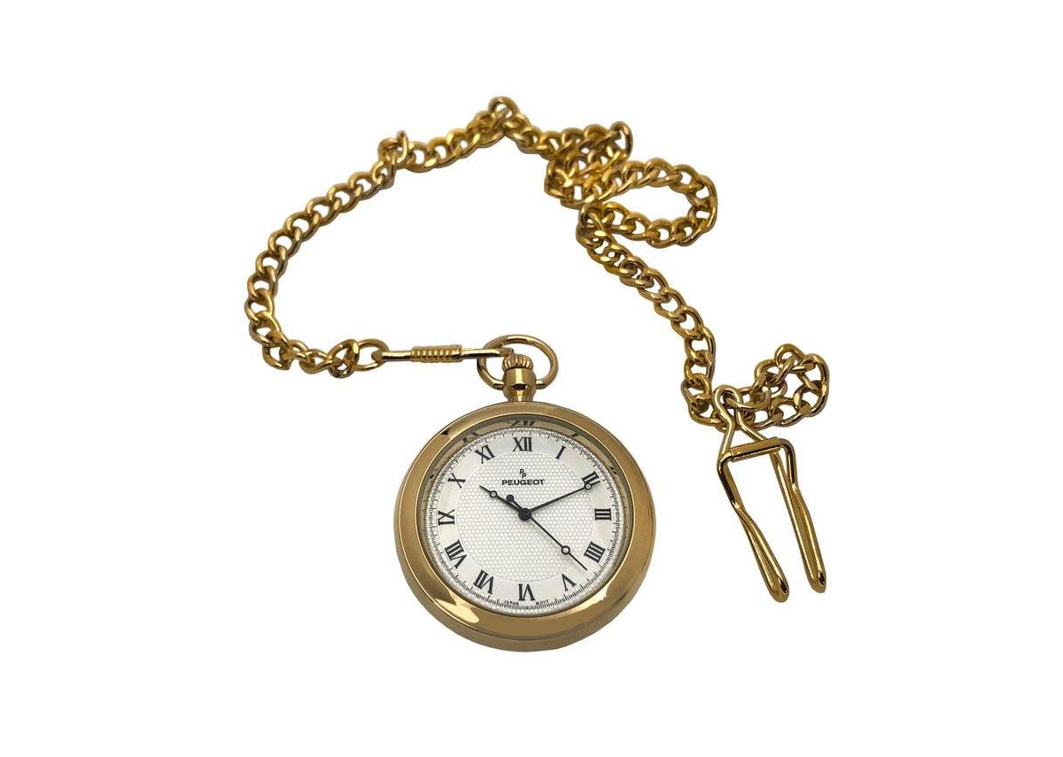 Peugeot 14K Gold Plated Vintage Pocket Watch with Chain