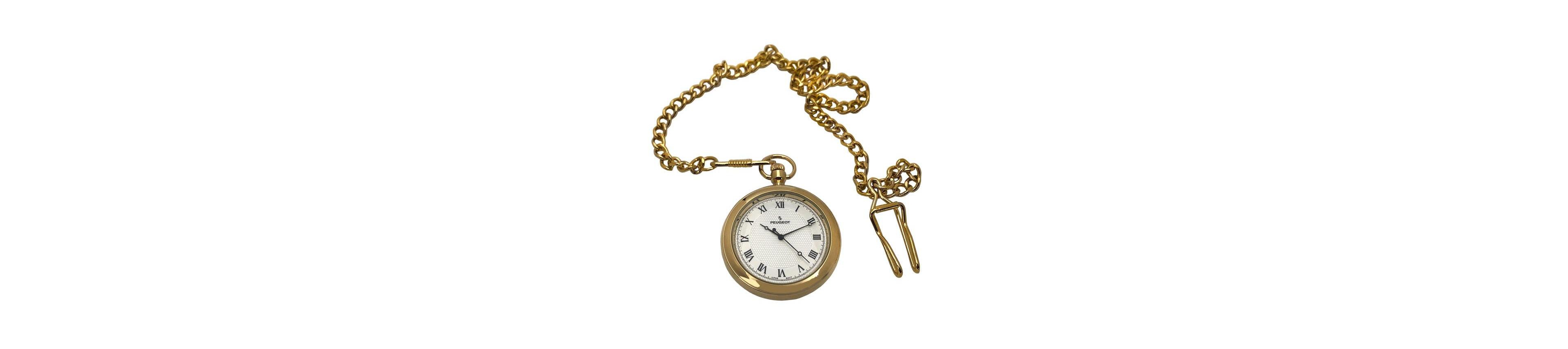Peugeot 14K Gold Plated Vintage Pocket Watch with Chain