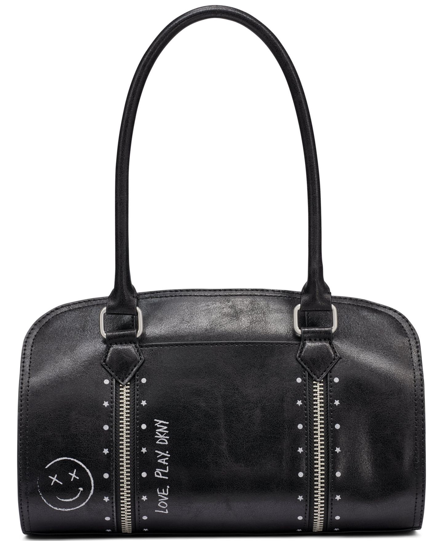Женская сумка DKNY Cedar Medium Adjustable Strap Satchel Handbag, цвет: Чёрный / Серебряный — фото 2