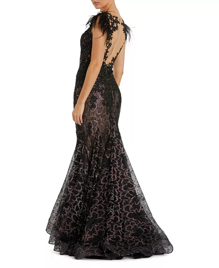 Women's Pleated One Shoulder Chiffon Gown - thumbnail 8