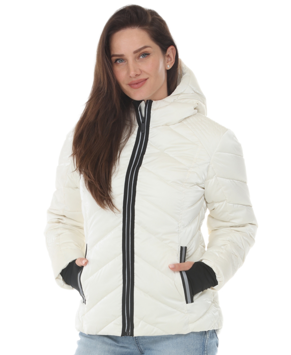 White Mark Women's Hooded Quilted Puffer Jacket - White