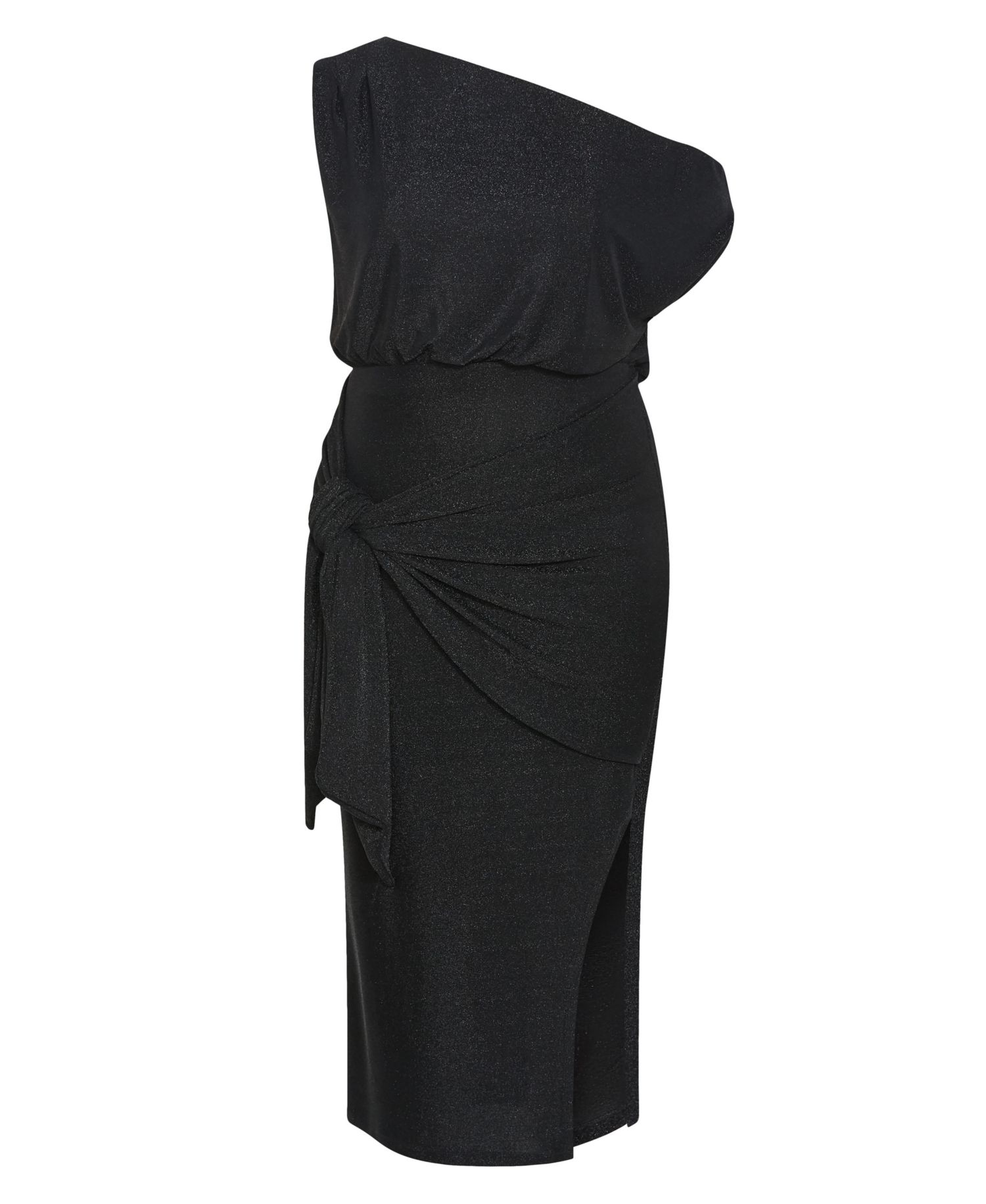 Plus Size Paloma One-Shoulder Metallic Wrap Midi Dress