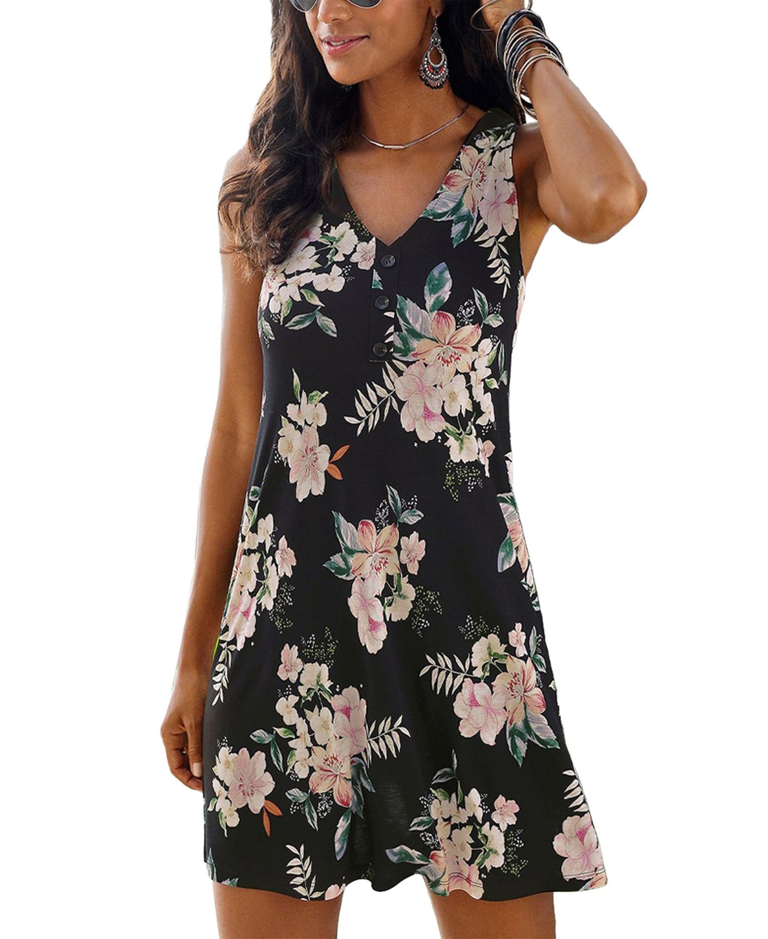 Women's Floral-Print A-Line V-Neck Dress