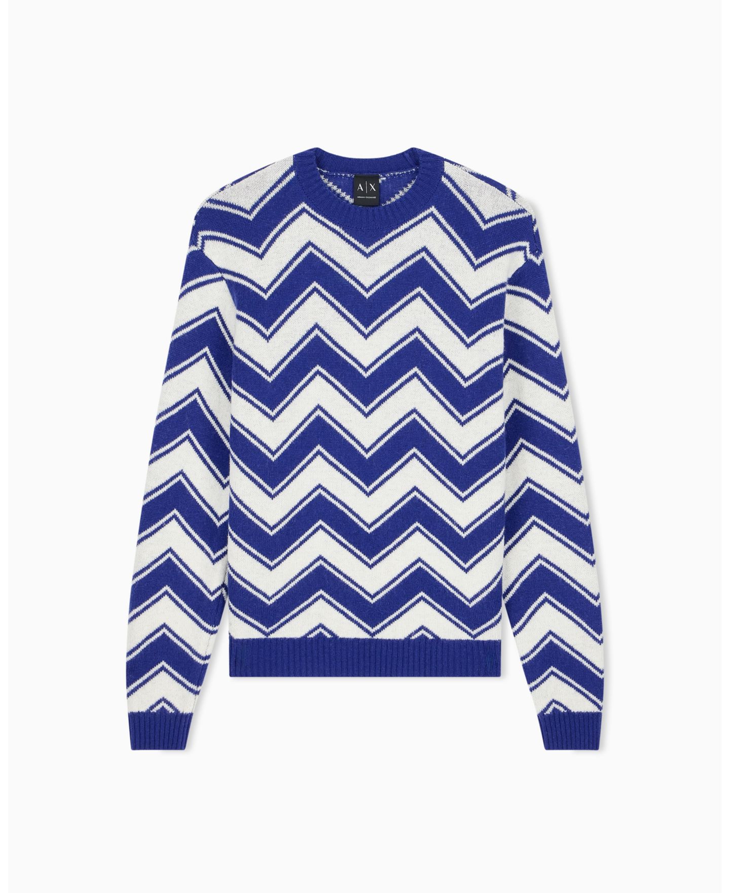 Мужской свитер A|X Armani Exchange Wool-Blend Chevron Crewneck, цвет: Синий молочный — фото 2