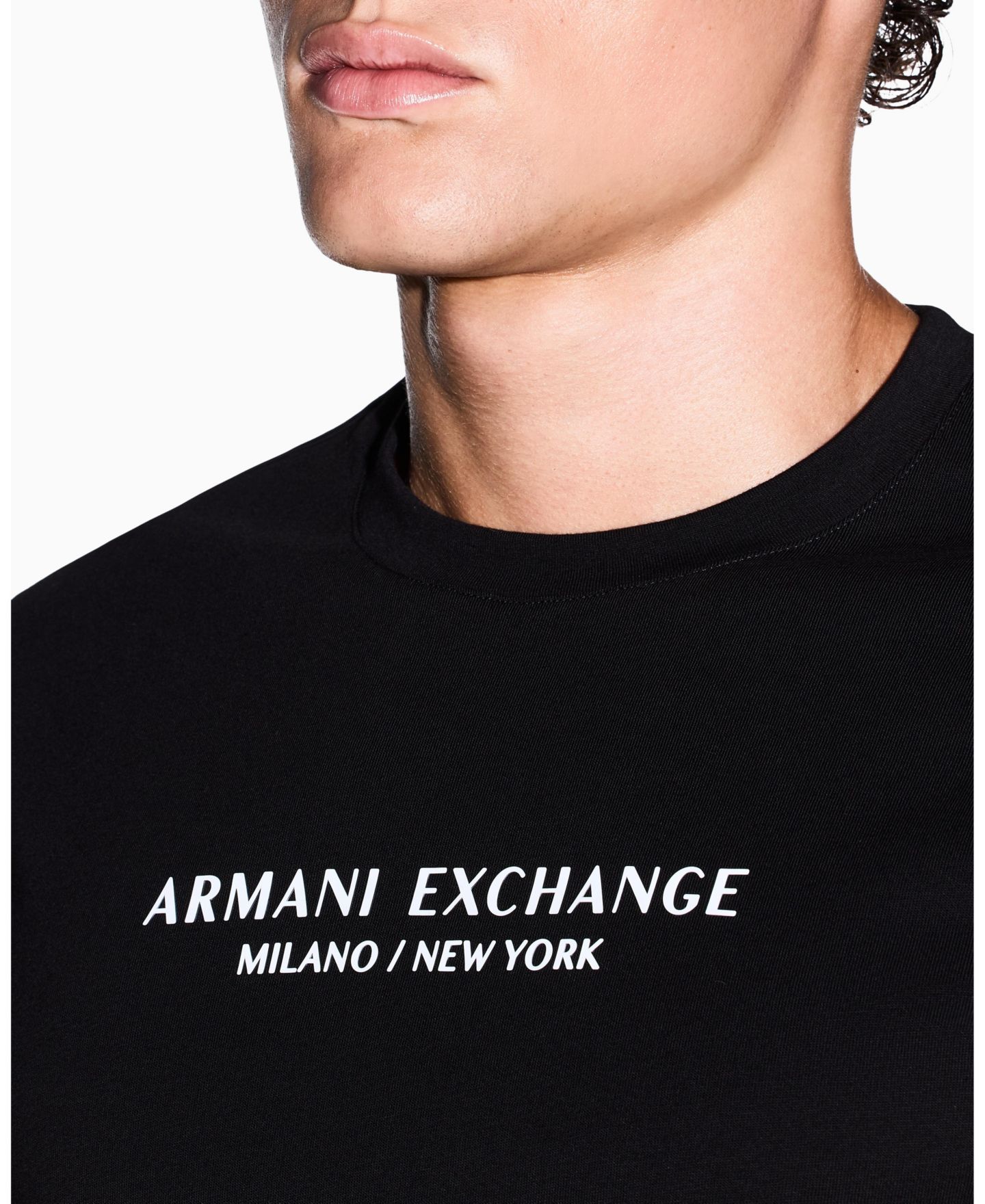 Мужская футболка A|X Armani Exchange Milan-NY Crewneck Regular-Fit Cotton, цвет: Чёрный / Белый — фото 5