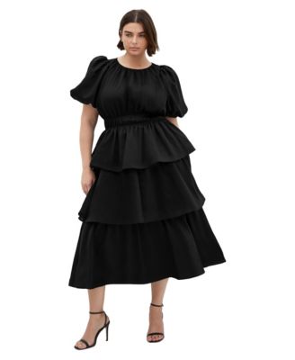 Plus Size Heavenly Puff-Sleeve Maxi Ruffle Dress