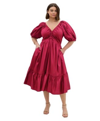 Plus Size Gracie V-Neck Puff Sleeve Cotton Dress
