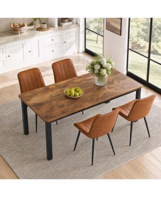 Industrial Dining Set 5-Piece 78.7-Inches  Faux Leather Chairs Dining Table Set