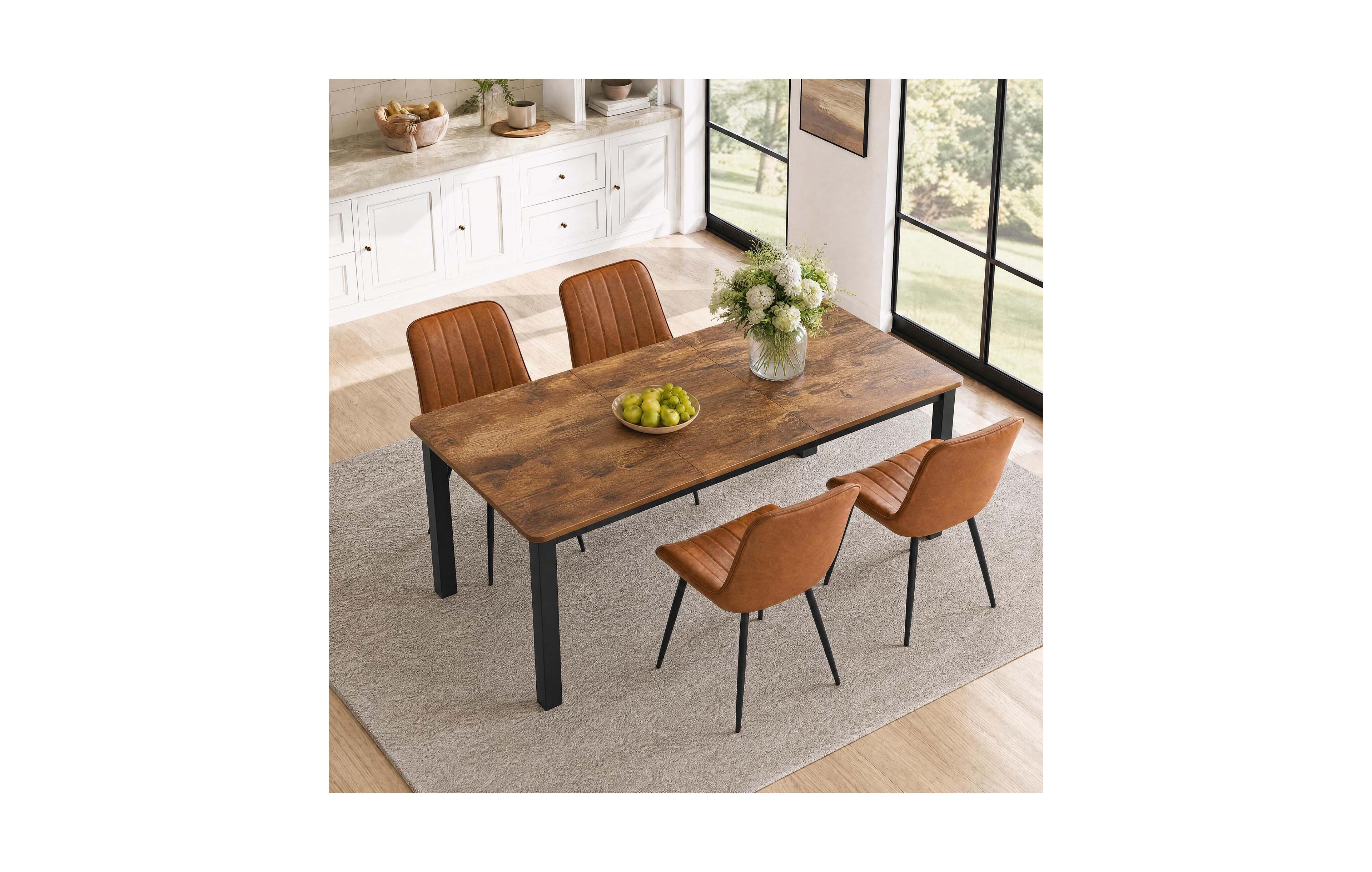 gaomon Industrial Dining Set 5-Piece 78.7-Inches Faux Leather Chairs Dining Table Set
